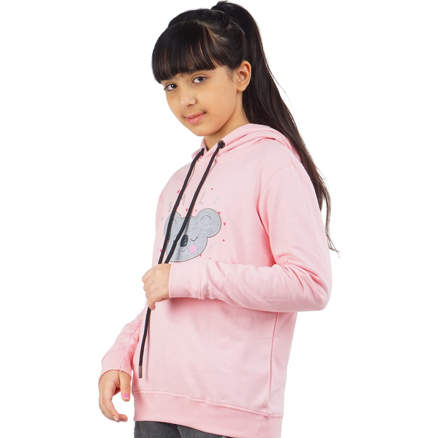 Real Basics Girls Cotton Hooded Regular Fit Sweatshirt (Rb-Ghood-P1-1314-Bear_Multicolor_13-14 Years)