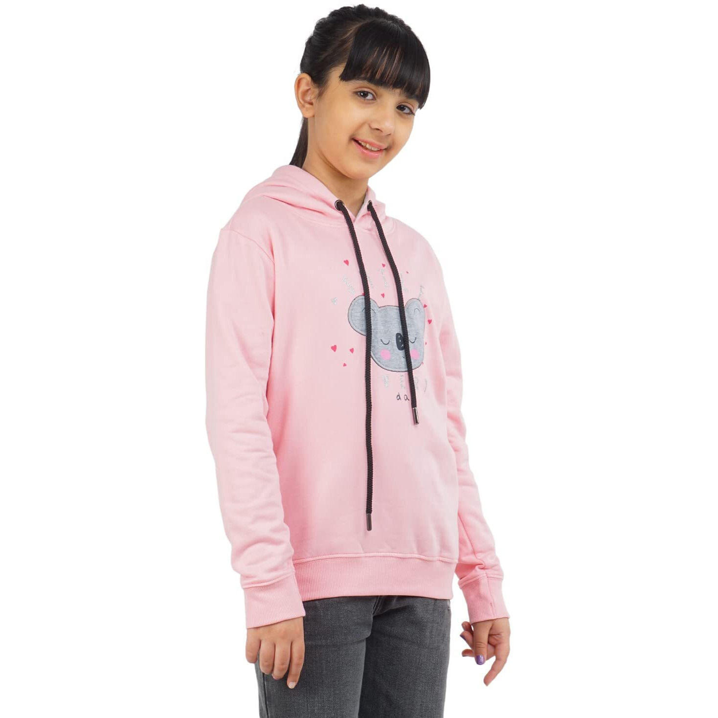 Real Basics Girls Cotton Hooded Regular Fit Sweatshirt (Rb-Ghood-P1-1314-Bear_Multicolor_13-14 Years)