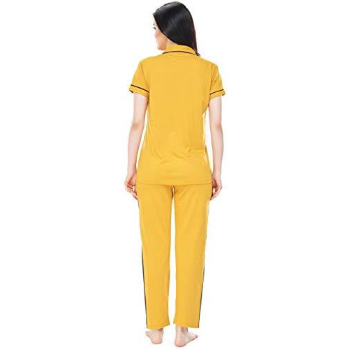 Zeyo Women's Cotton Solid Plain Yellow Pajama Set Night Suit Set Of Shirt & Pyjama 5238, Medium