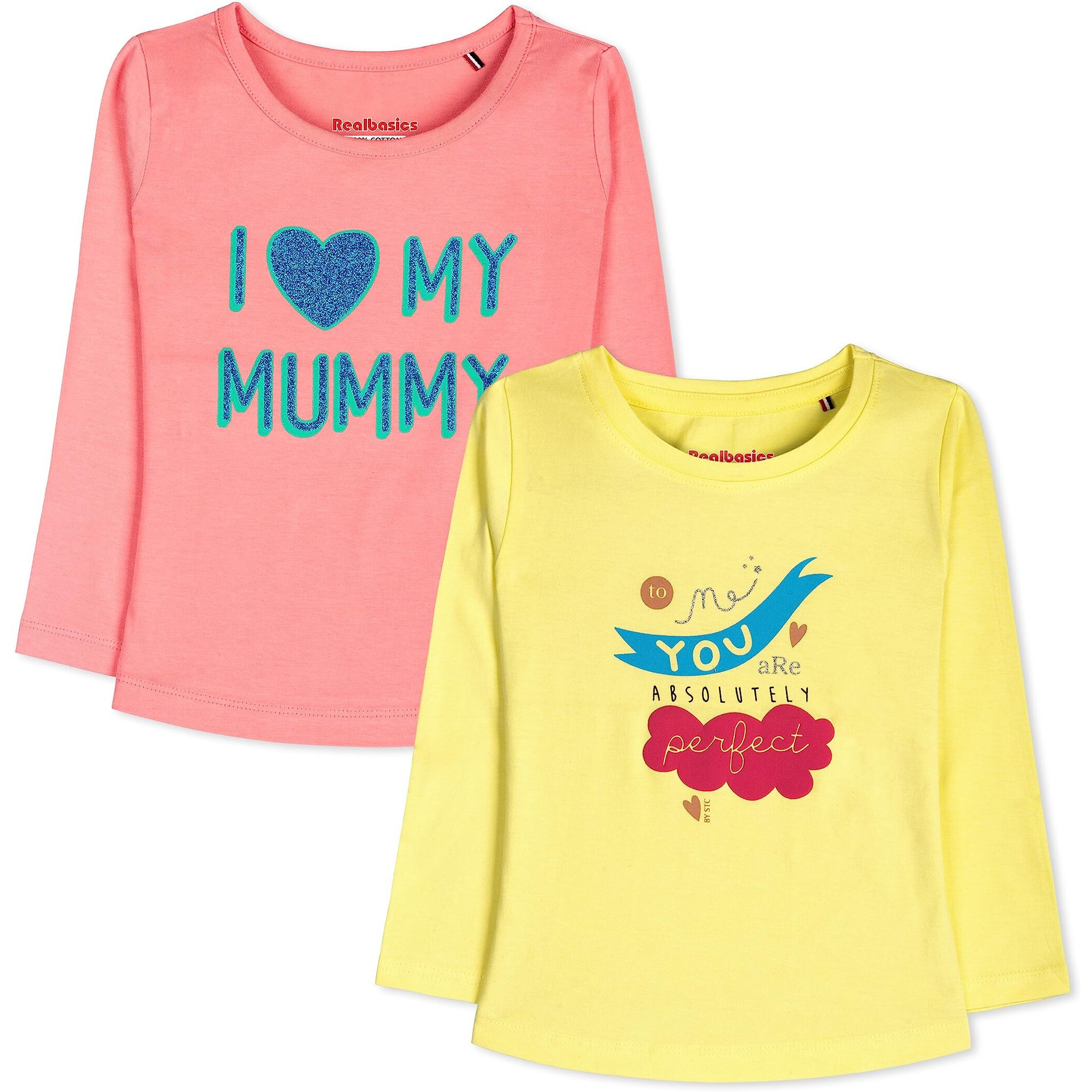 Real Basics Girls Regular Fit Full Sleeves Tshirt (Rb-G-Ftop-P2-45-S5_Fba_Multicolour_4-5 Years)