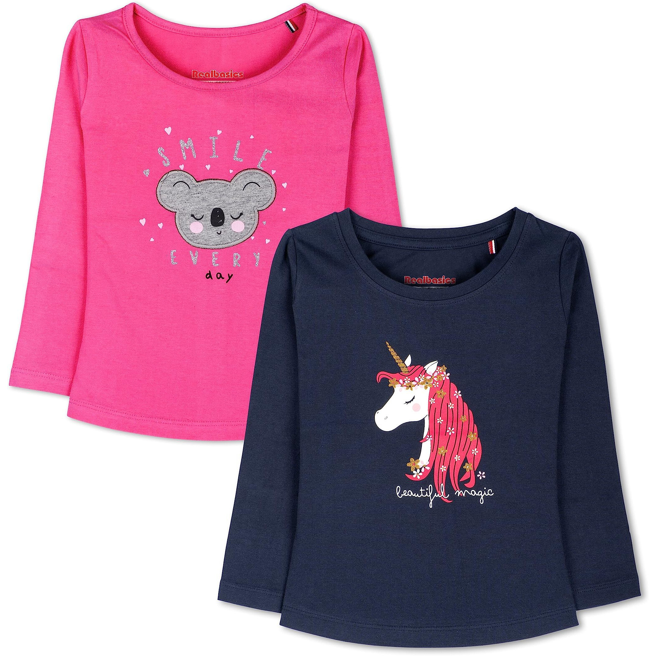 Real Basics Girls Regular Fit Full Sleeves Tshirt (Rb-G-Ftop-P2-23-S7_Fba_Multicolour_2-3 Years)