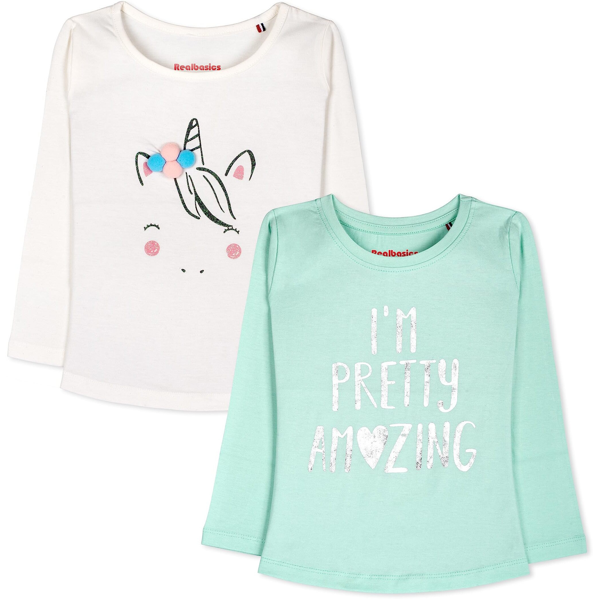 Real Basics Girls Regular Fit Full Sleeves Tshirt (Rb-G-Ftop-P2-45-S6_Fba_Multicolour_4-5 Years)