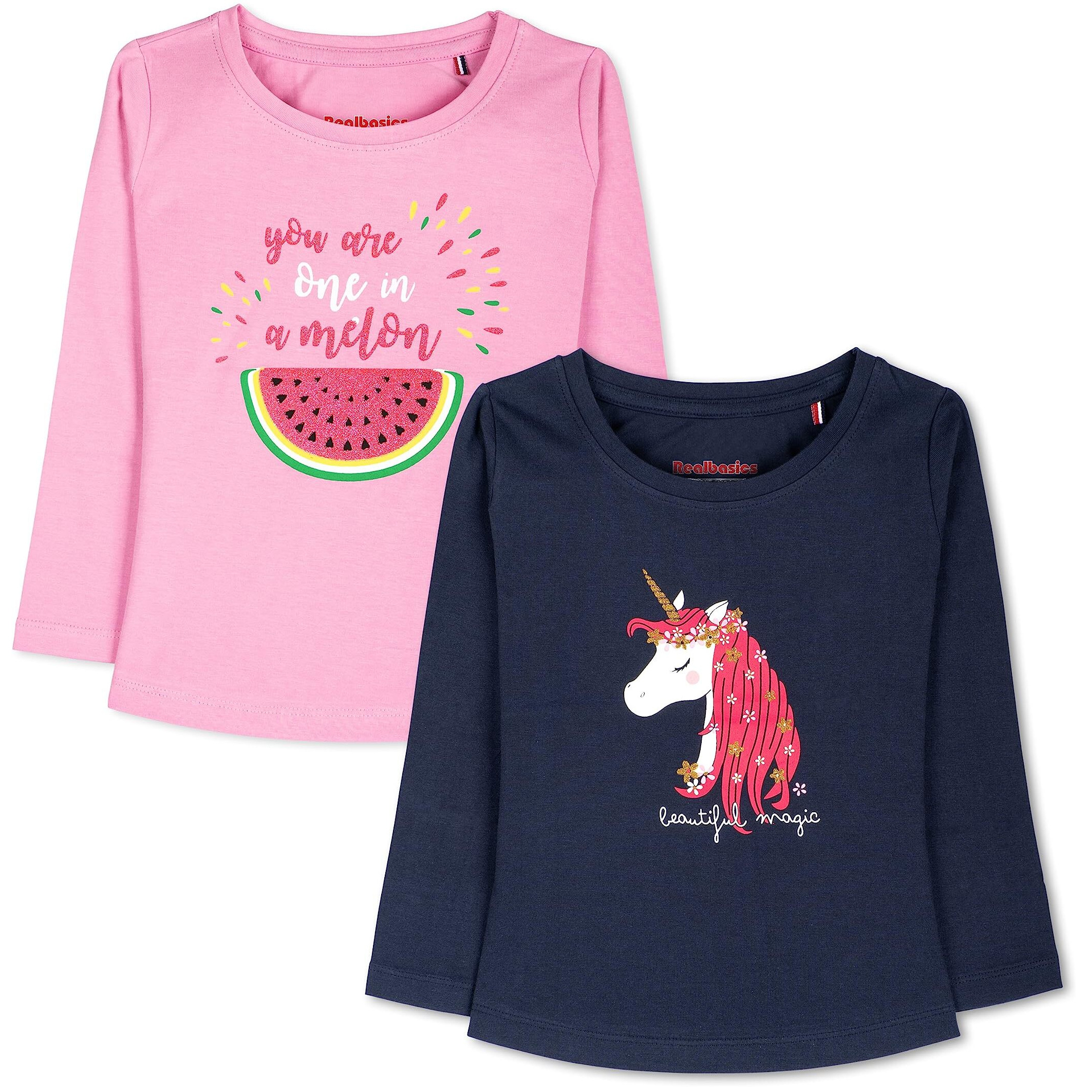 Real Basics Girls Regular Fit Full Sleeves Tshirt (Rb-G-Ftop-P2-45-S3_Fba_Multicolour_4-5 Years)