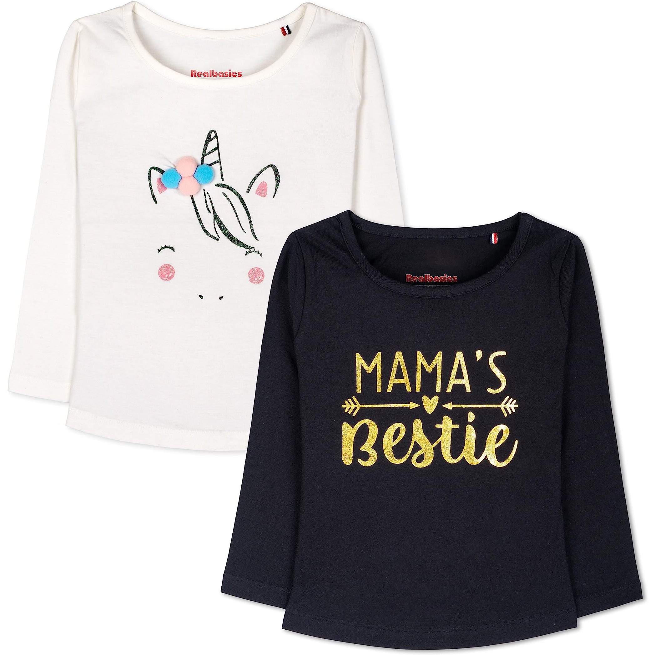 Real Basics Girls Regular Fit Full Sleeves Tshirt (Rb-G-Ftop-P2-910-S8_Fba_Multicolour_9-10 Years)