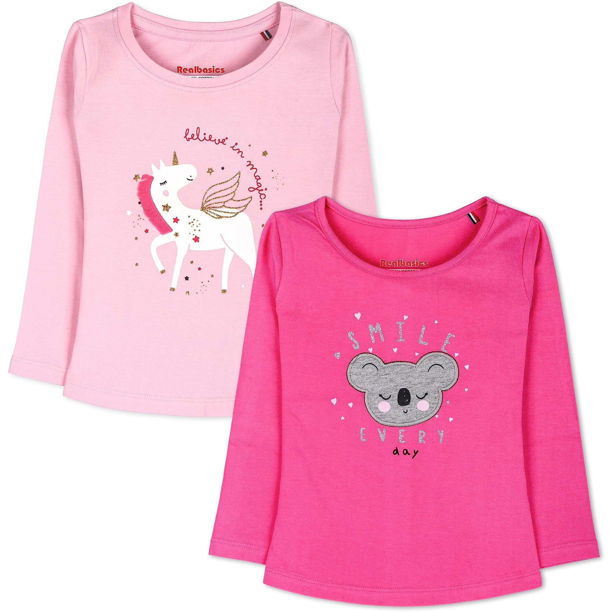 Real Basics Girls Regular Fit Full Sleeves Tshirt (Rb-G-Ftop-P2-1112-S4_Fba_Multicolour_11-12 Years)