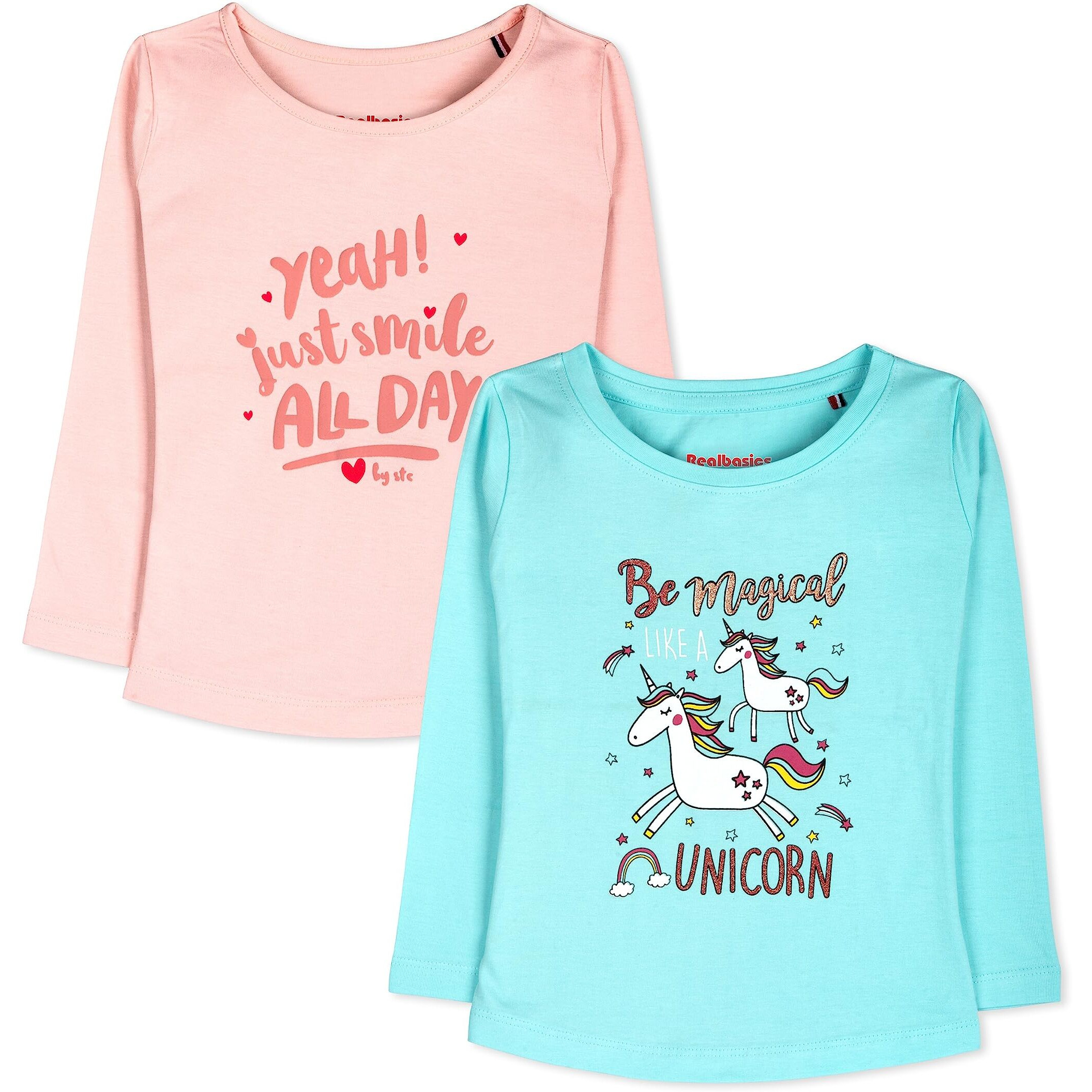 Real Basics Girls Regular Fit Full Sleeves Tshirt (Rb-G-Ftop-P2-45-S1_Fba_Multicolour_4-5 Years)