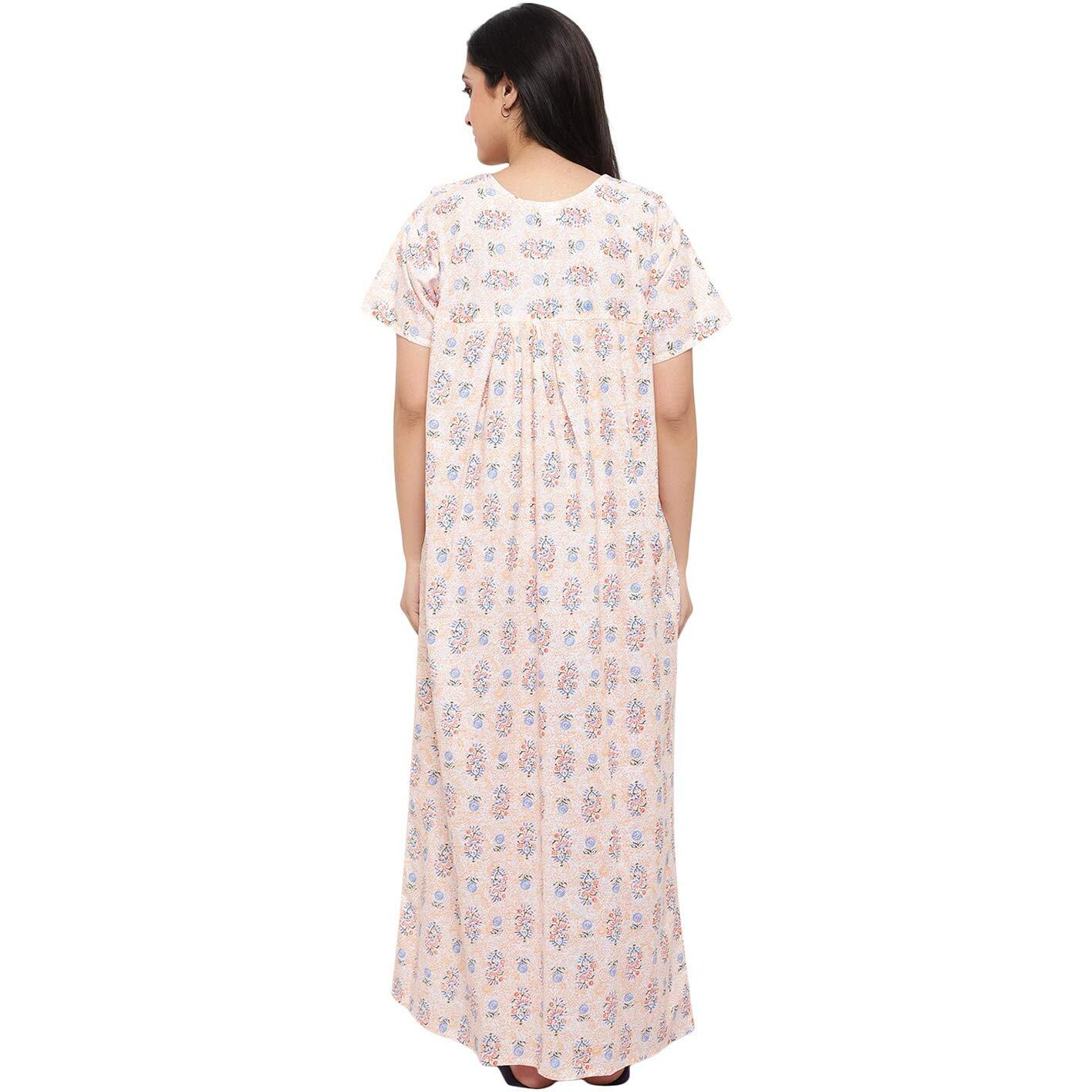 Cierge Women's Cotton Printed Maxi Smoking Zip Nighty (Free Size Pack Of 3) Multicolour