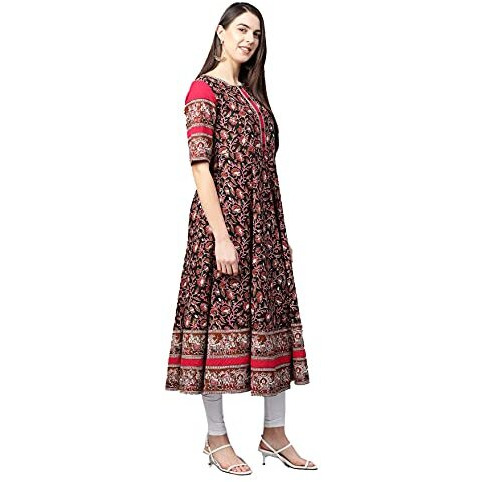 Yash Gallery Women's Cotton Floral Printed Anarkali Kurta For Women (1262Ykblack_Black_Xxx-Large)