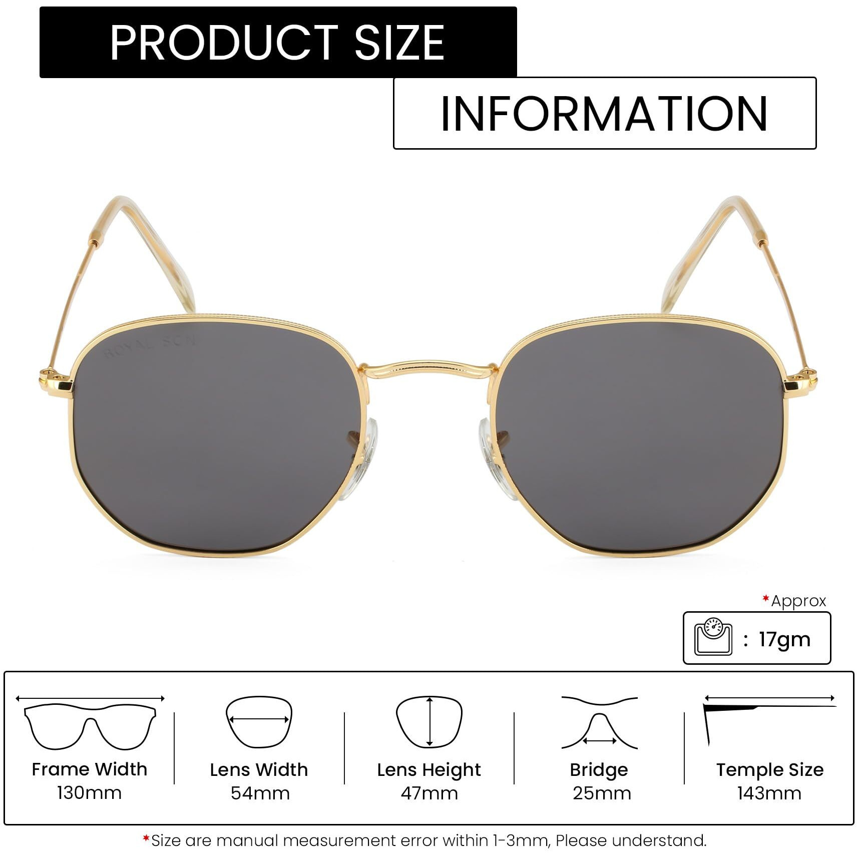 Royal Son Men Women Polygon Sunglasses Black Lens (Medium)-Chi00108-C6 - Pack Of 1