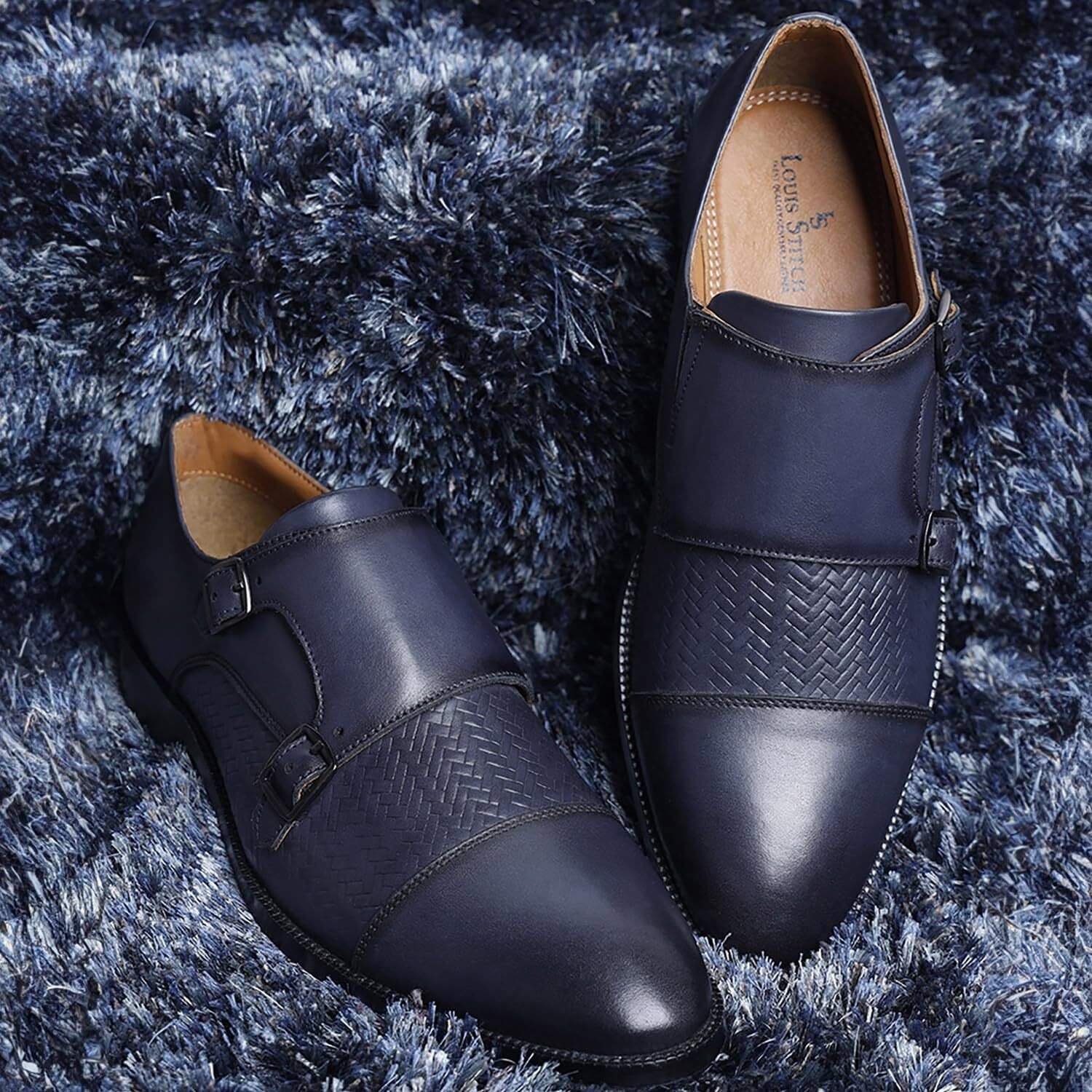Louis Stitch Formal Shoes For Men | Italian Leather Double Monk Strap Handcrafted Shoes | Stylish Lace-Up Business, Formal, Shoes | Dual Tone Blue| Uk Size 12 (Euwedm)