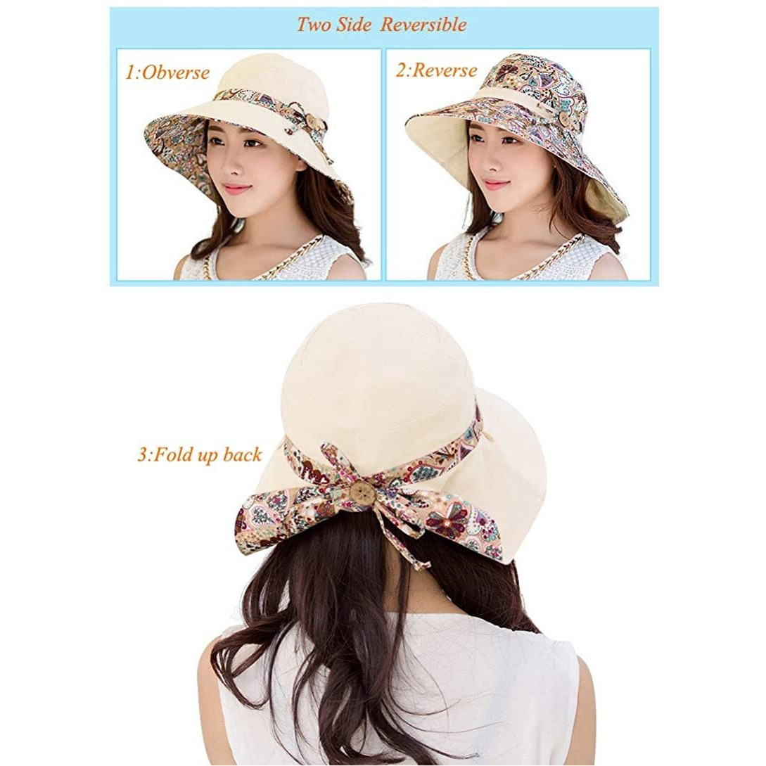 Palay Womens Cotton Sun Hat, Both Sides Wear, Upf 50+ Garden Beach Hat For Women Foldable Wide Brim Hat For Girls, Beige, Free Size