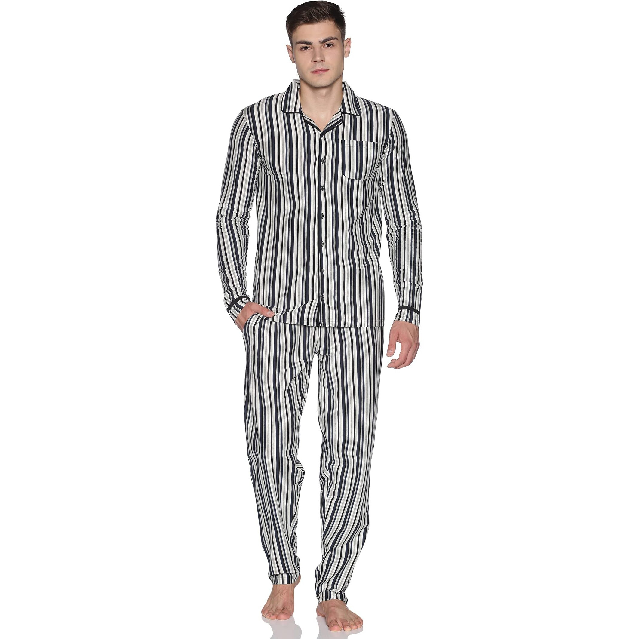 Ecoline Clothing Men's Cotton Printed Pyjama Set Pack Of 1 (Ec-Mens-Pyjama Set-Yarn Dyed Stripes-Xl_Multicolored_X-Large, Pajama Set)