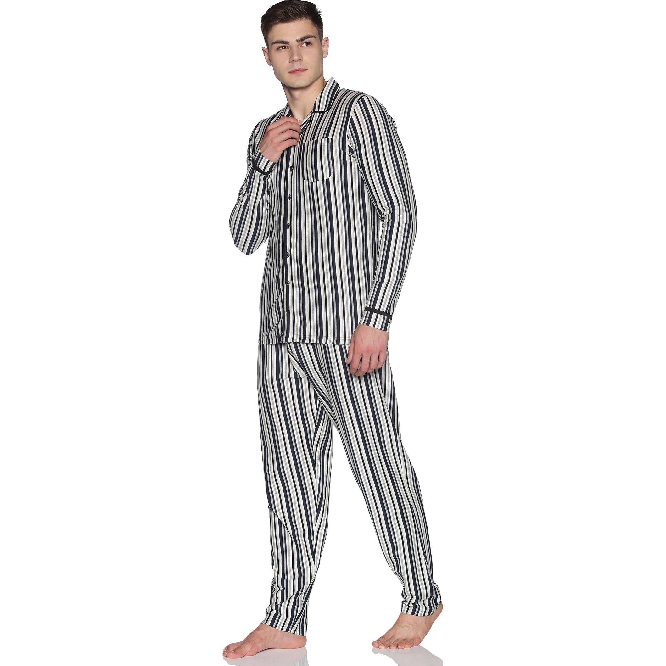 Ecoline Clothing Men's Cotton Printed Pyjama Set Pack Of 1 (Ec-Mens-Pyjama Set-Yarn Dyed Stripes-Xl_Multicolored_X-Large, Pajama Set)