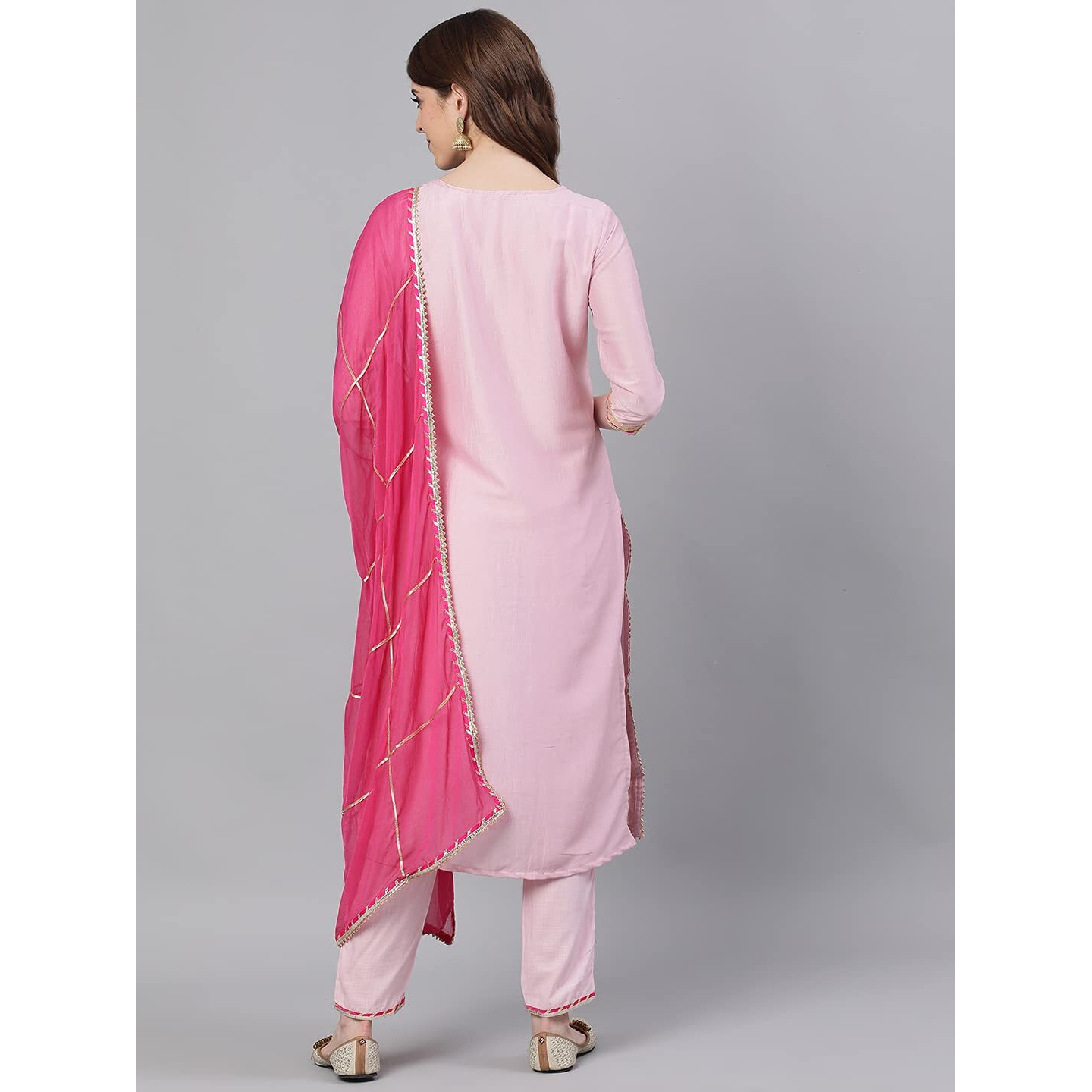 Ishin Women's Viscose Rayon Embroidered A-Line Kurta Suit Set With Dupatta & Pants Kpldpnkmp-10063_Xl_Pink