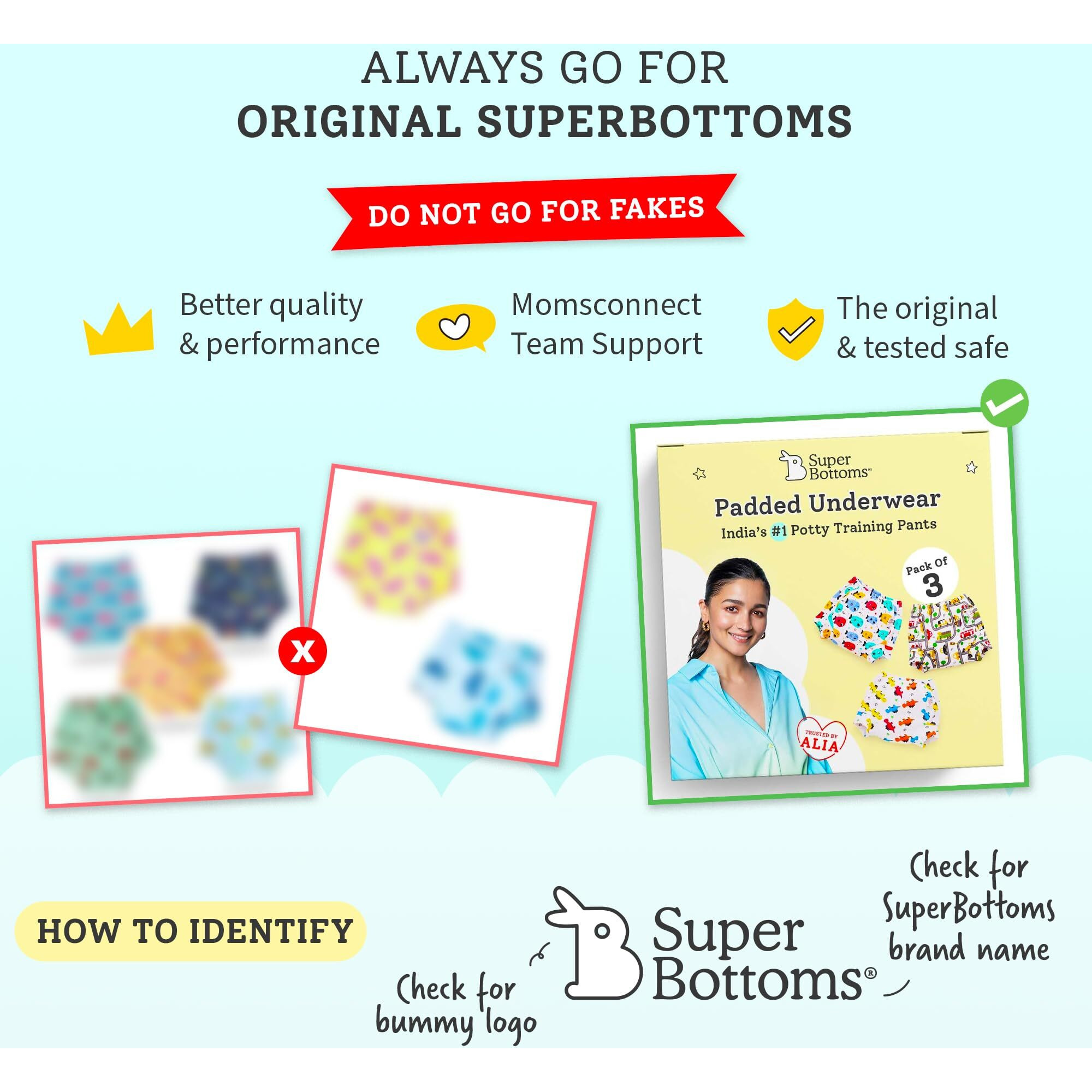 Superbottoms Padded Underwear | For Potty Training & Mess-Free Diaper-Free Time | Prevents Pee Puddles | 3 Layers Of Premium Cotton Padding (No Sponge) | (Striking Whites, Size 0, Pack Of 3)