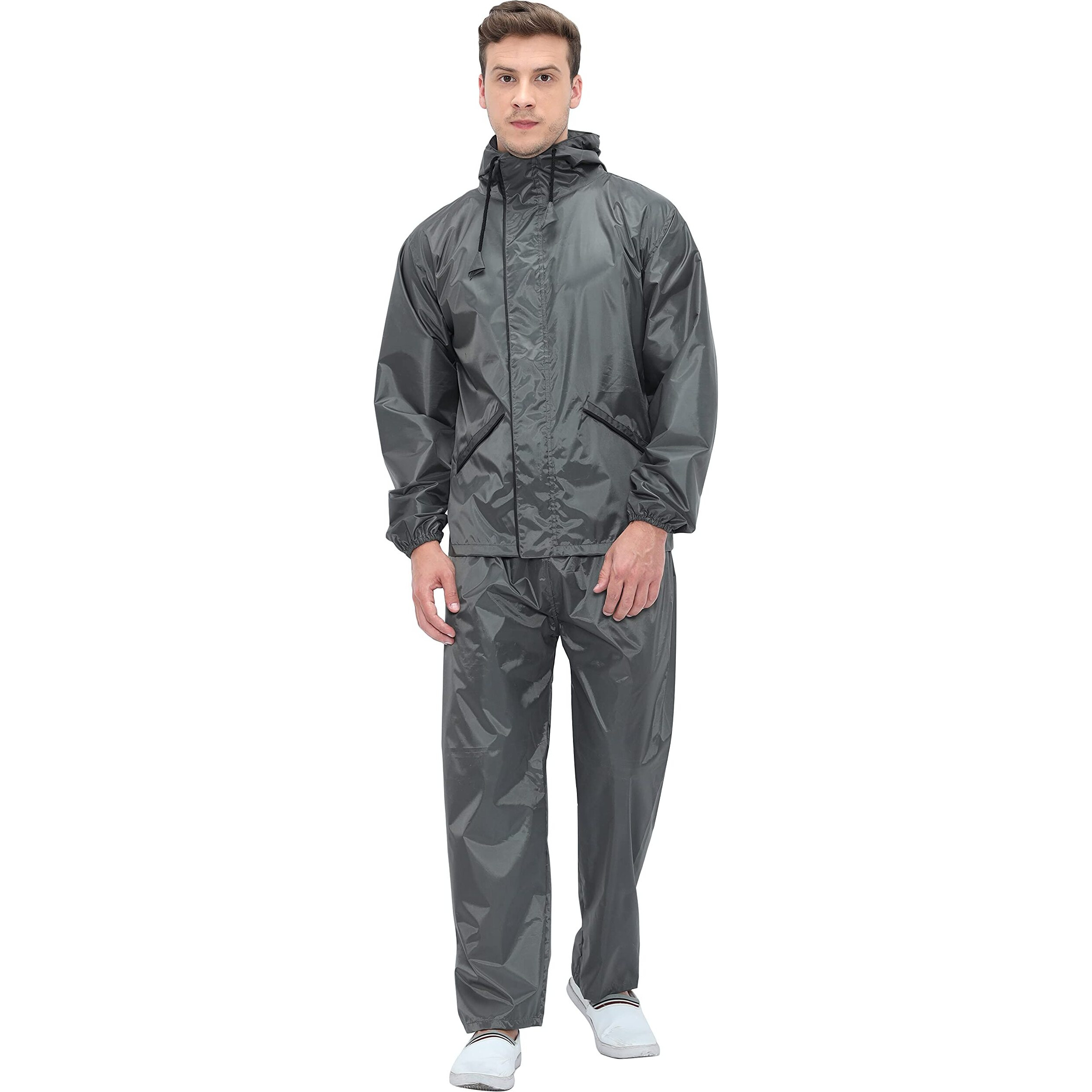 Vrojass Grey Rain Coat For Men 100% Waterproof With Hood_Set Of Top And Bottom Packed In A Storage Bag(Vrorc-Gy-S)