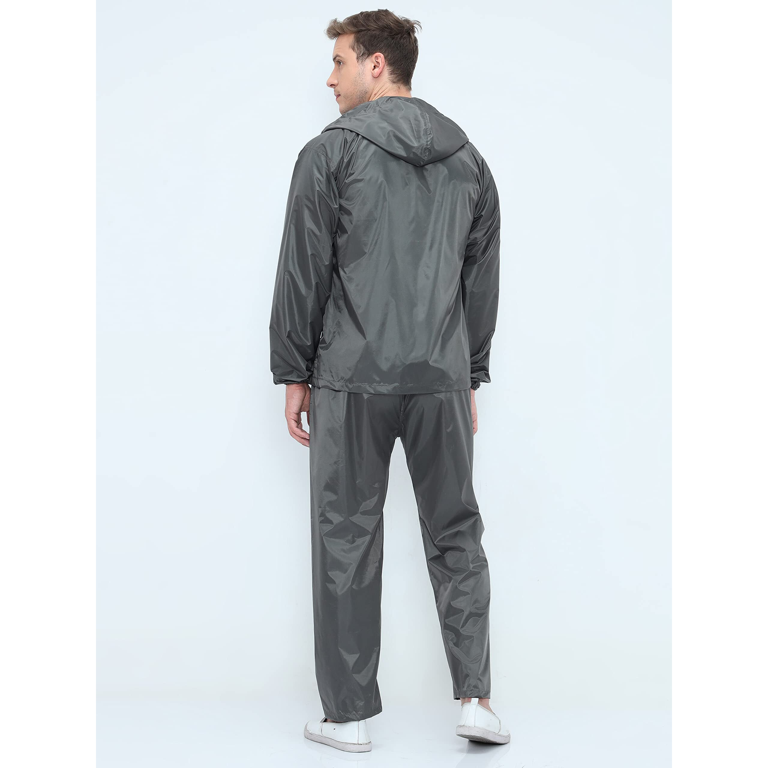 Vrojass Grey Rain Coat For Men 100% Waterproof With Hood_Set Of Top And Bottom Packed In A Storage Bag(Vrorc-Gy-S)