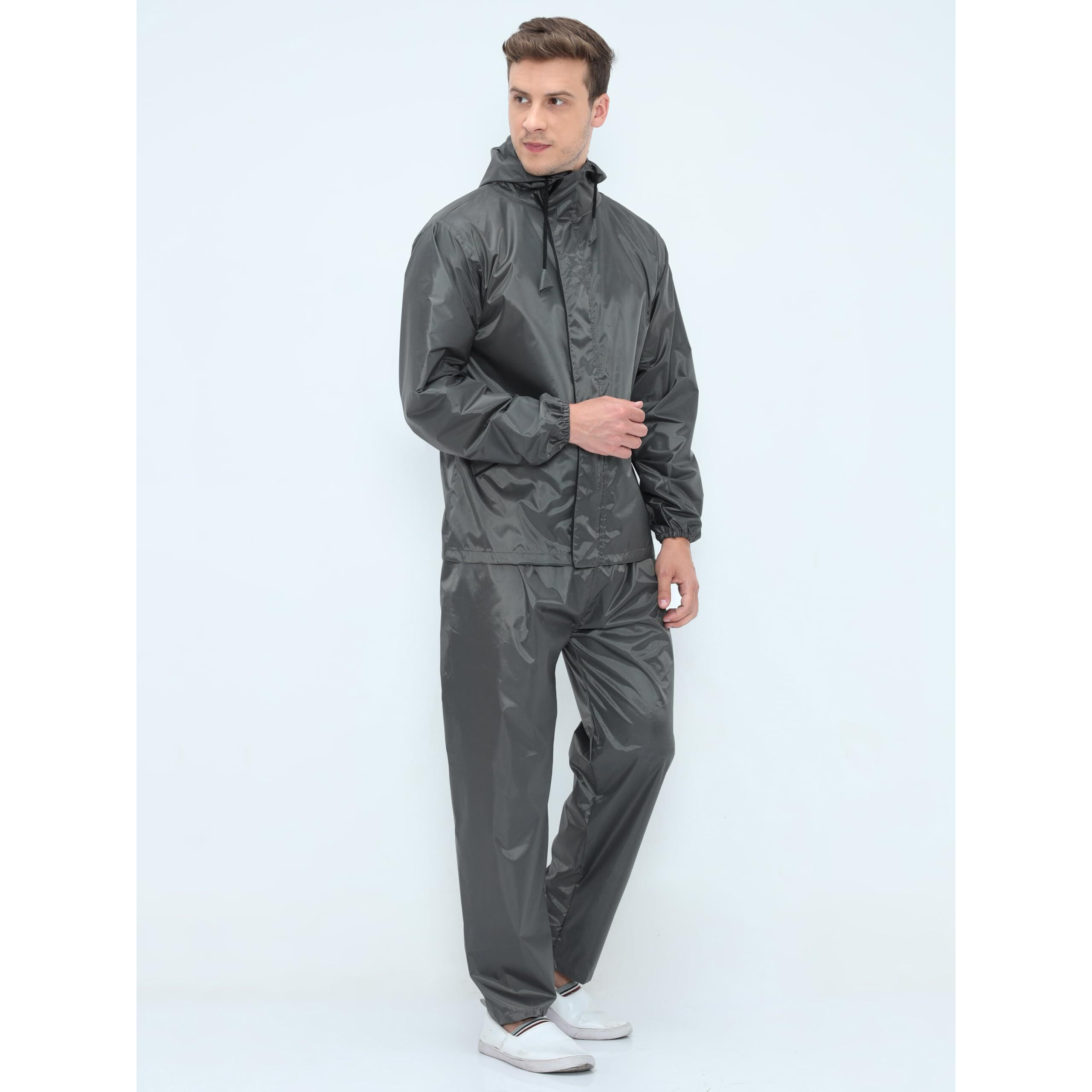 Vrojass Grey Rain Coat For Men 100% Waterproof With Hood_Set Of Top And Bottom Packed In A Storage Bag(Vrorc-Gy-S)