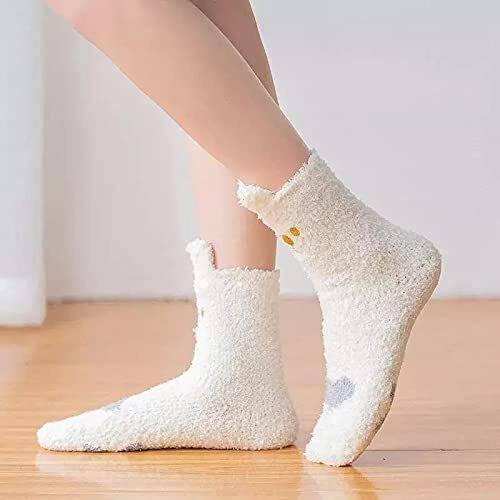 The Purple Tree Bunny Paw Woollen Fleece Socks For Women And Girls (1 Pair, White) Winter Socks, Cute Socks, Girly Socks, Fuzzy Socks, Warm Socks, Best Gift For Girls - Regular