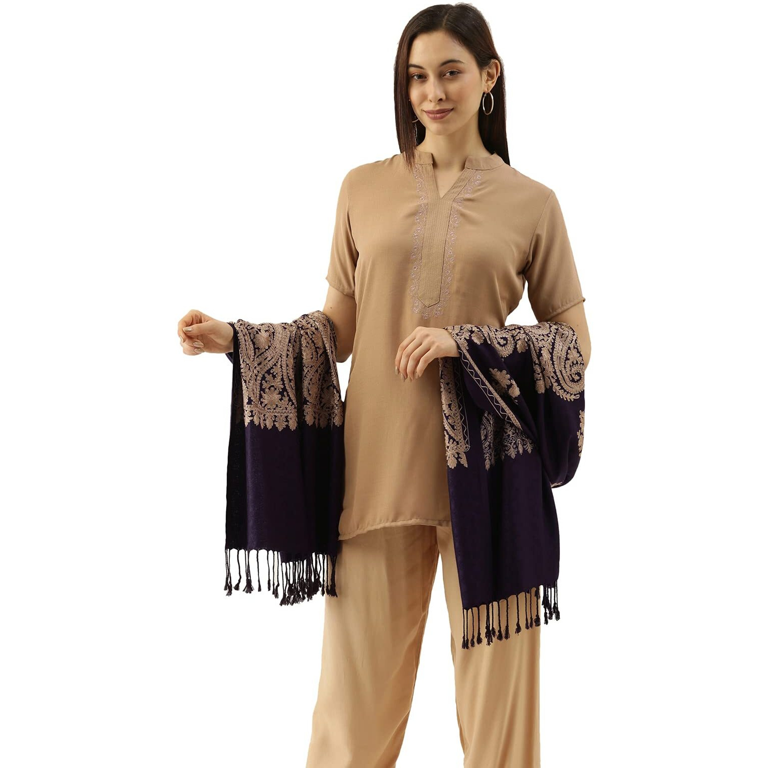 Pashmoda Women Firdousi Aari Embroidered Kashmiri Stole (Size 71X203 Cm)