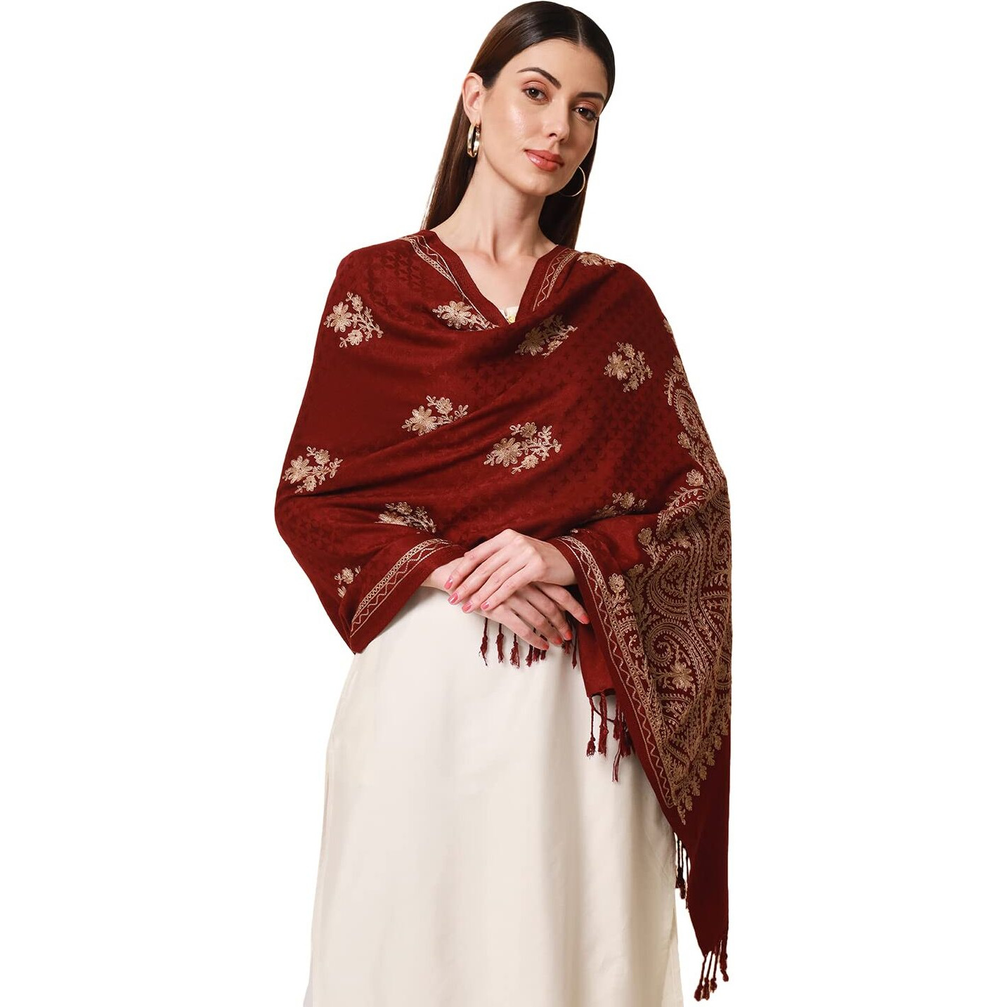 Pashmoda Women Firdousi Aari Embroidered Kashmiri Stole (Size 71X203 Cm)