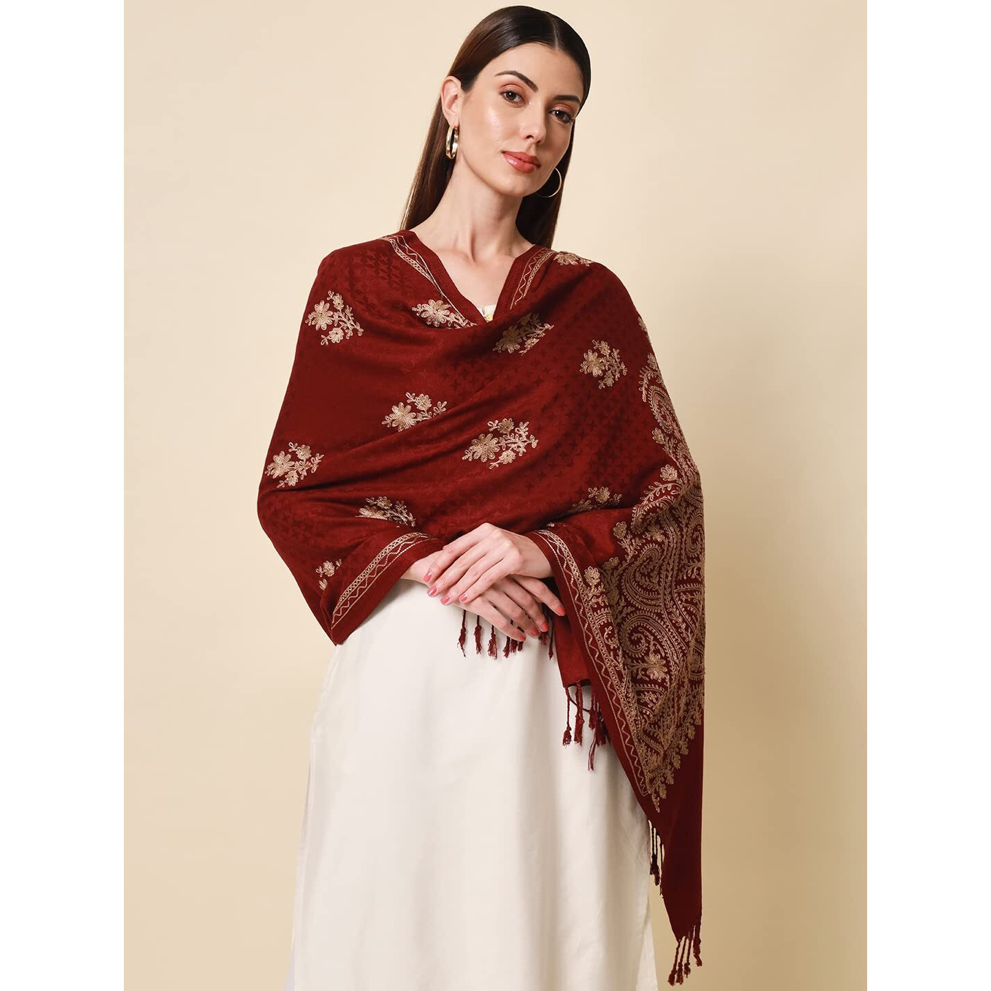 Pashmoda Women Firdousi Aari Embroidered Kashmiri Stole (Size 71X203 Cm)
