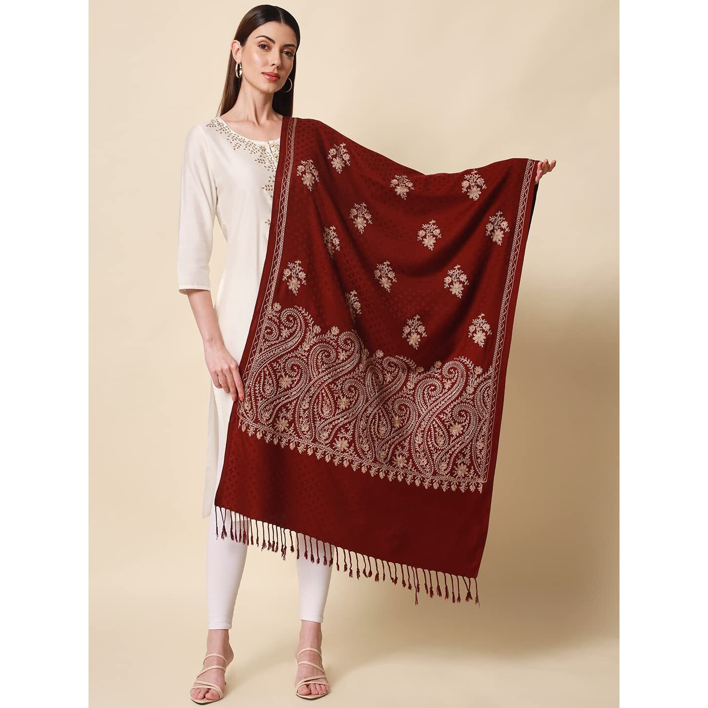 Pashmoda Women Firdousi Aari Embroidered Kashmiri Stole (Size 71X203 Cm)