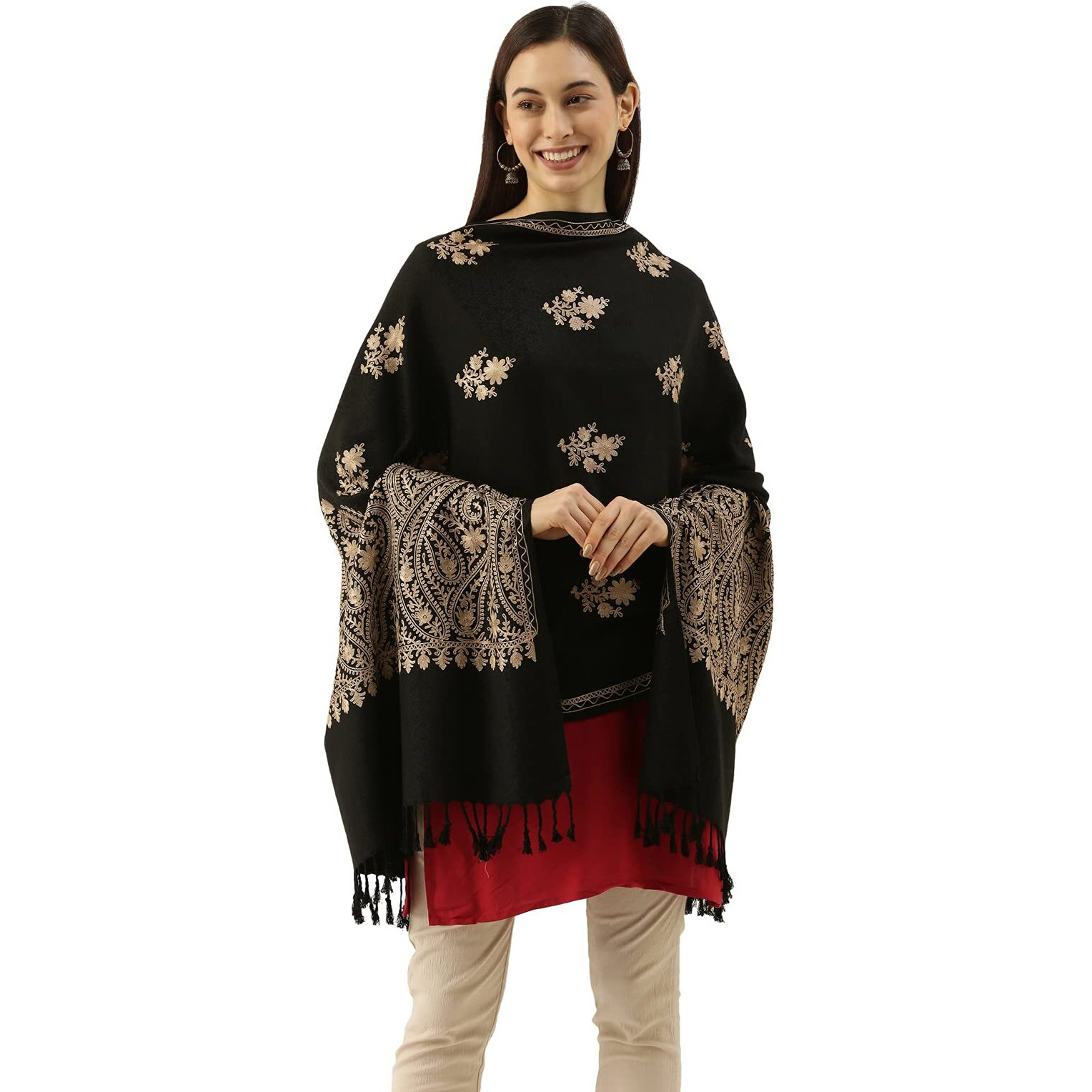 Pashmoda Women Firdousi Aari Embroidered Kashmiri Stole (Size 71X203 Cm)