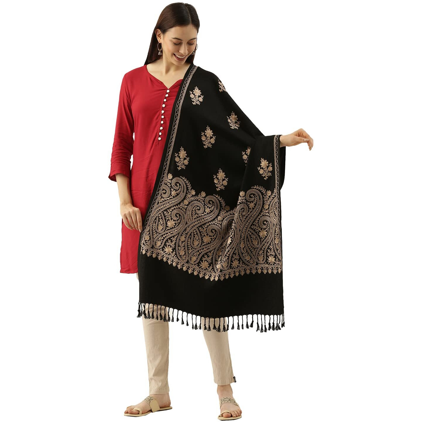Pashmoda Women Firdousi Aari Embroidered Kashmiri Stole (Size 71X203 Cm)