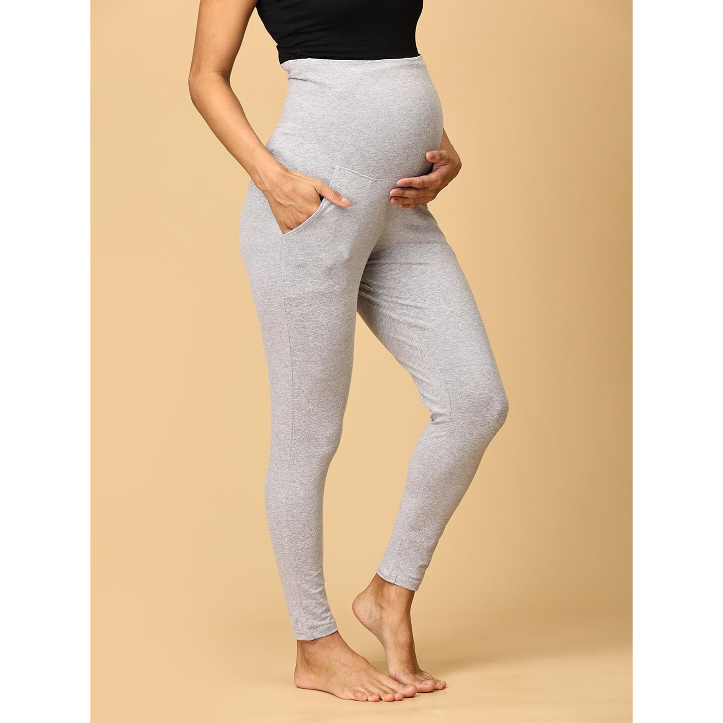 The Mom Store Comfy Maternity Leggings | Comfortable | Soft | Pre And Post Pregnancy | Color - Grey | Size - 2Xl