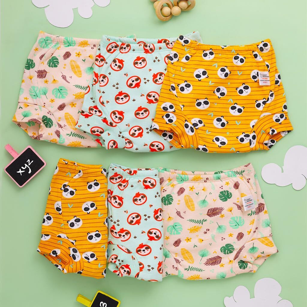Superbottoms Padded Underwear | For Potty Training & Mess-Free Diaper-Free Time | Prevents Pee Puddles | 3 Layers Of Premium Cotton Padding (No Sponge) | (Jungle Jam, Size 1, Pack Of 6)