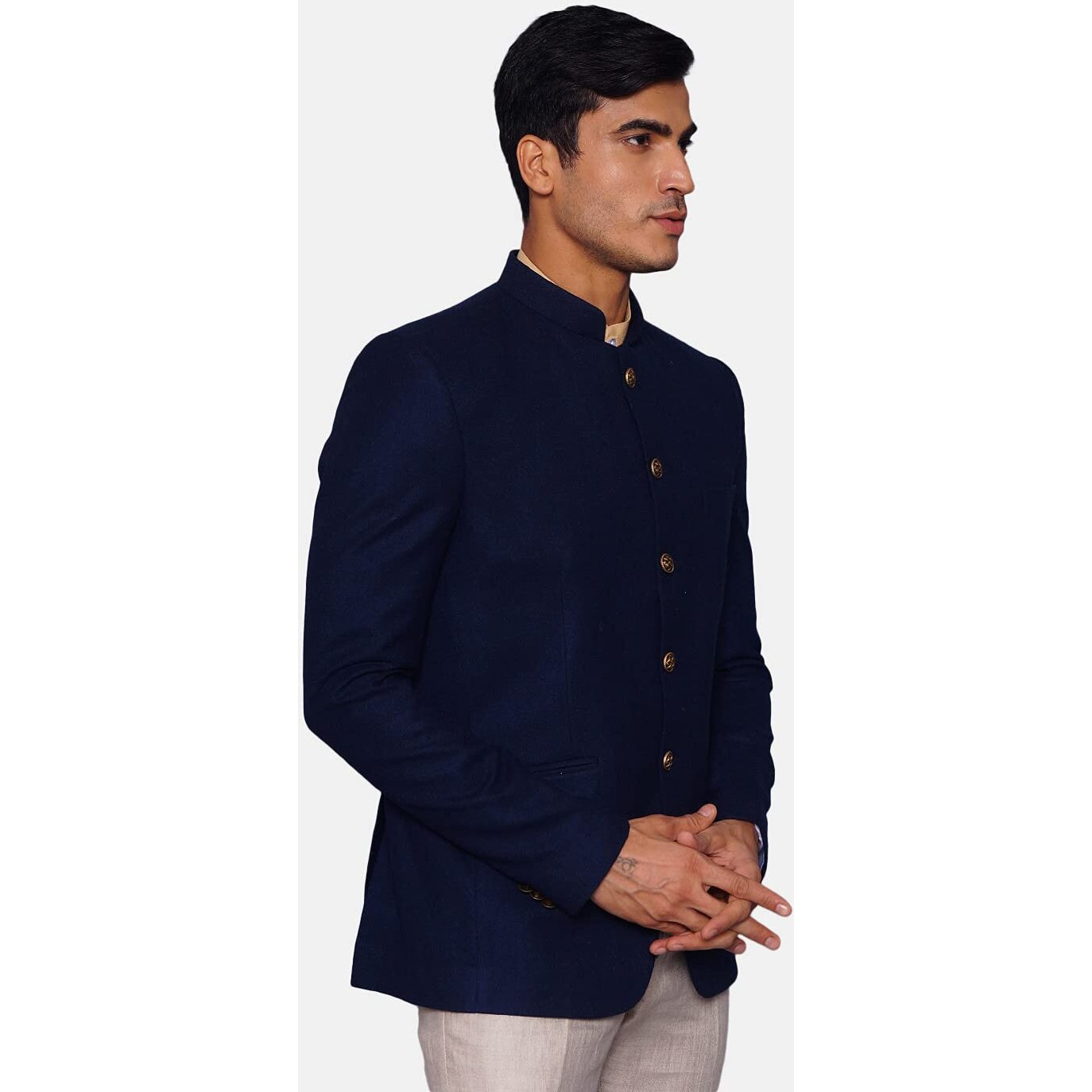 Wintage Men's Tweed Casual And Festive Blazer Coat Jacket  Navy Blue,Medium