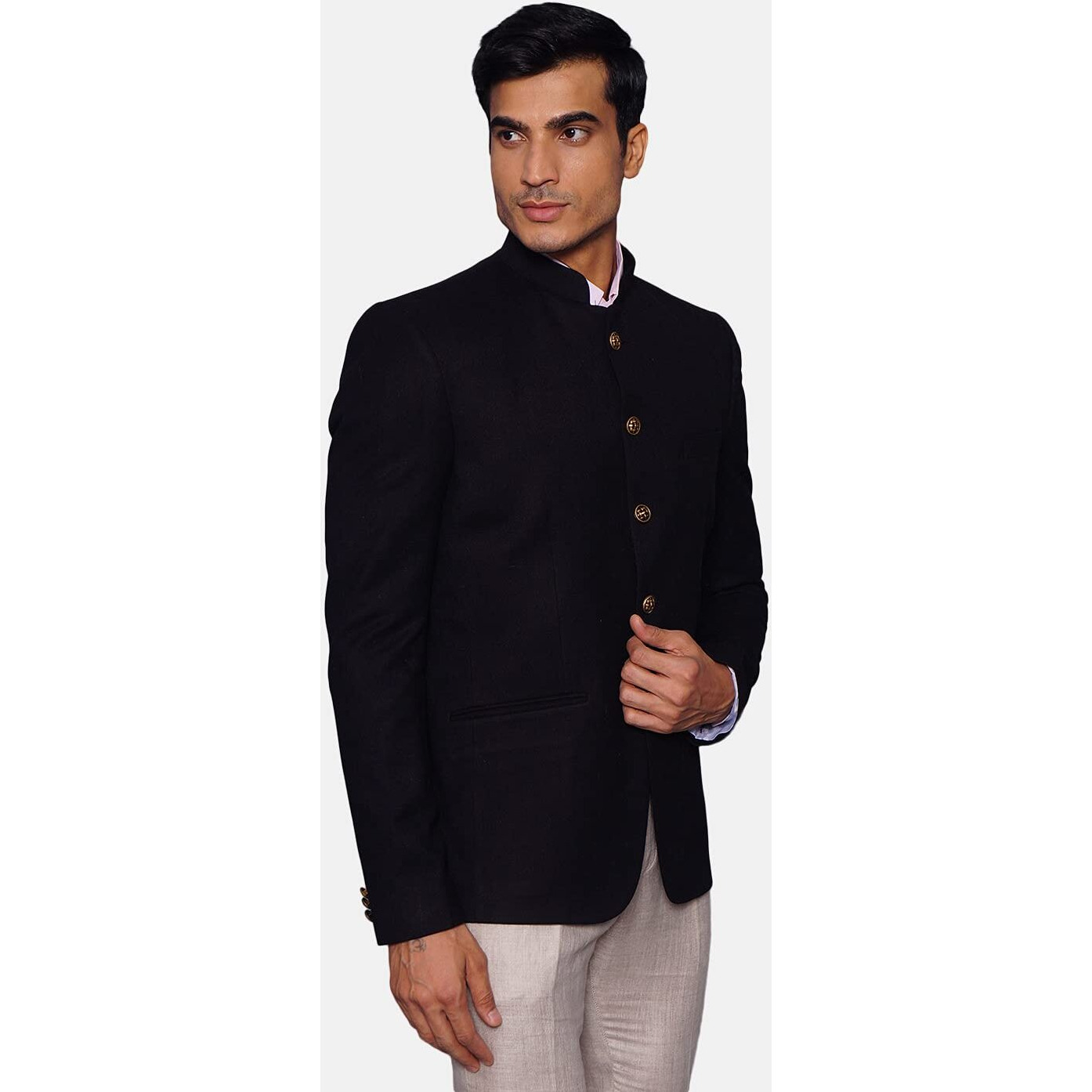 Wintage Men's Tweed Casual And Festive Blazer Coat Jacket  Black,Small
