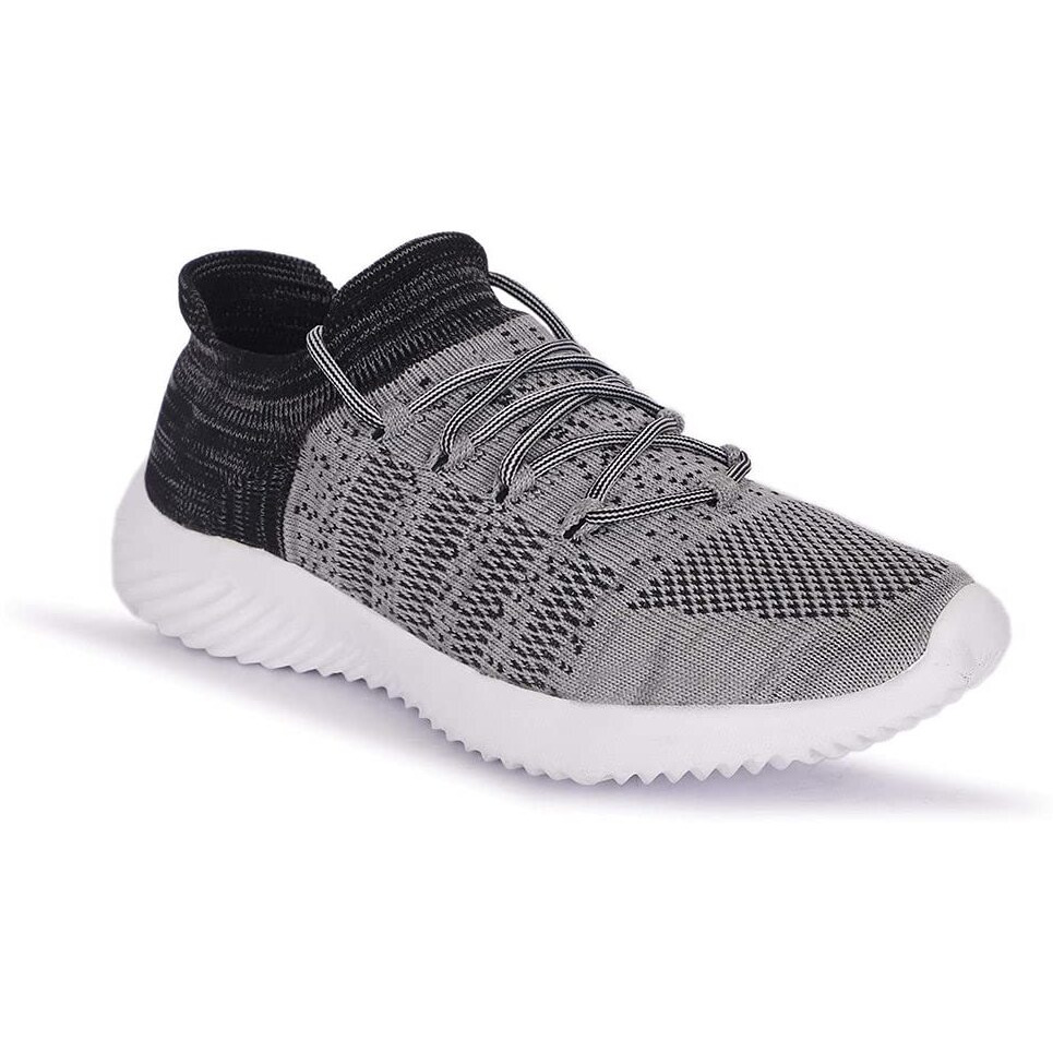 Aadi Men's Black & Grey Mesh Leather Outdoor Casual Shoes