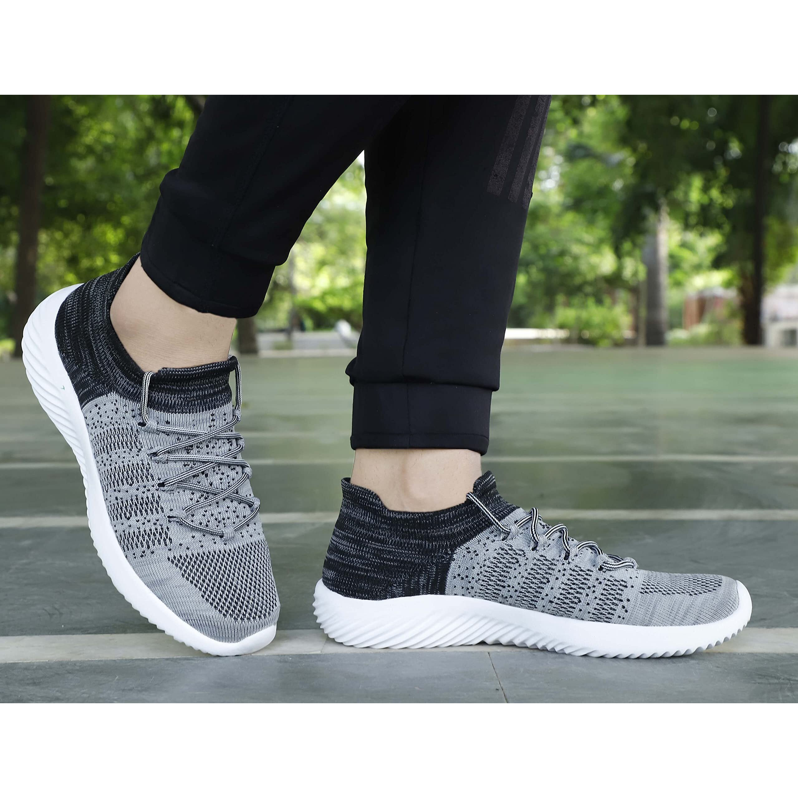 Aadi Men's Black & Grey Mesh Leather Outdoor Casual Shoes