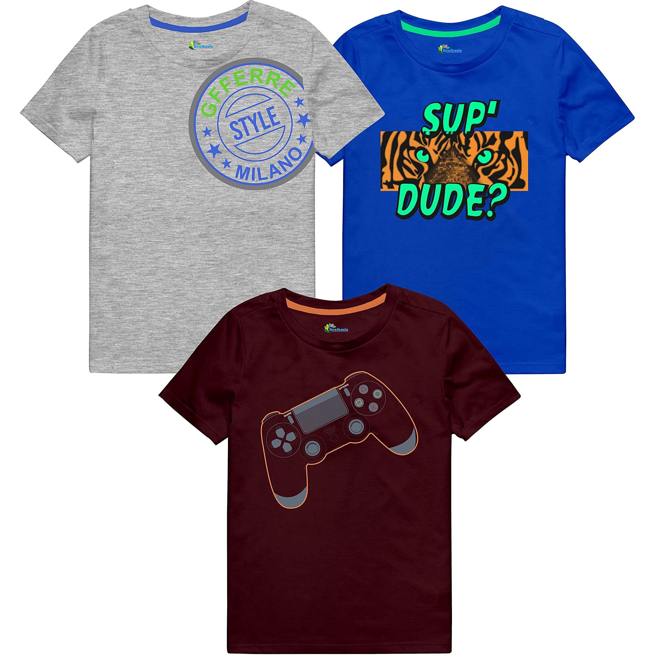 Real Basics Boy's Regular Tshirt(Rb-Bb-T-P3-34-(Styl+Dudl+Bug-R)_Multicolor_34)