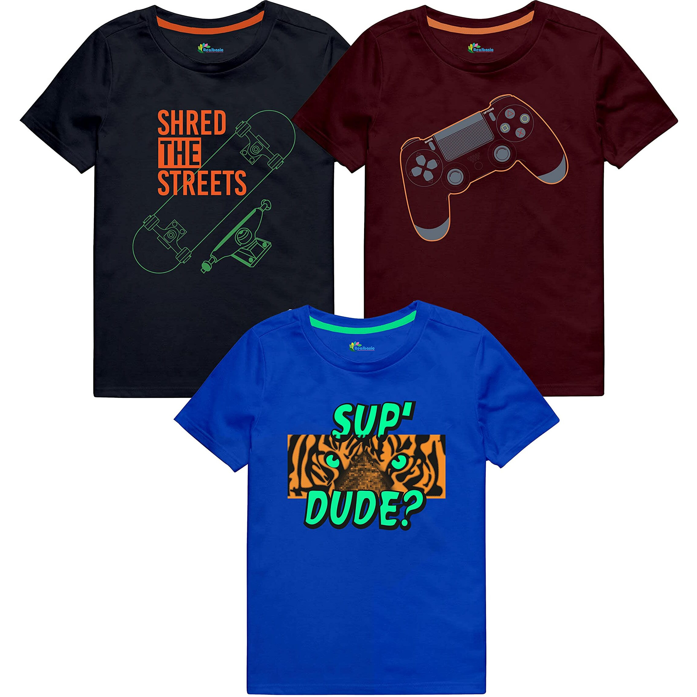 Real Basics Boy's Regular Tshirt(Rb-Bb-T-P3-1314-(Sktb+Dud+Bug-R)_Multicolor_1314)