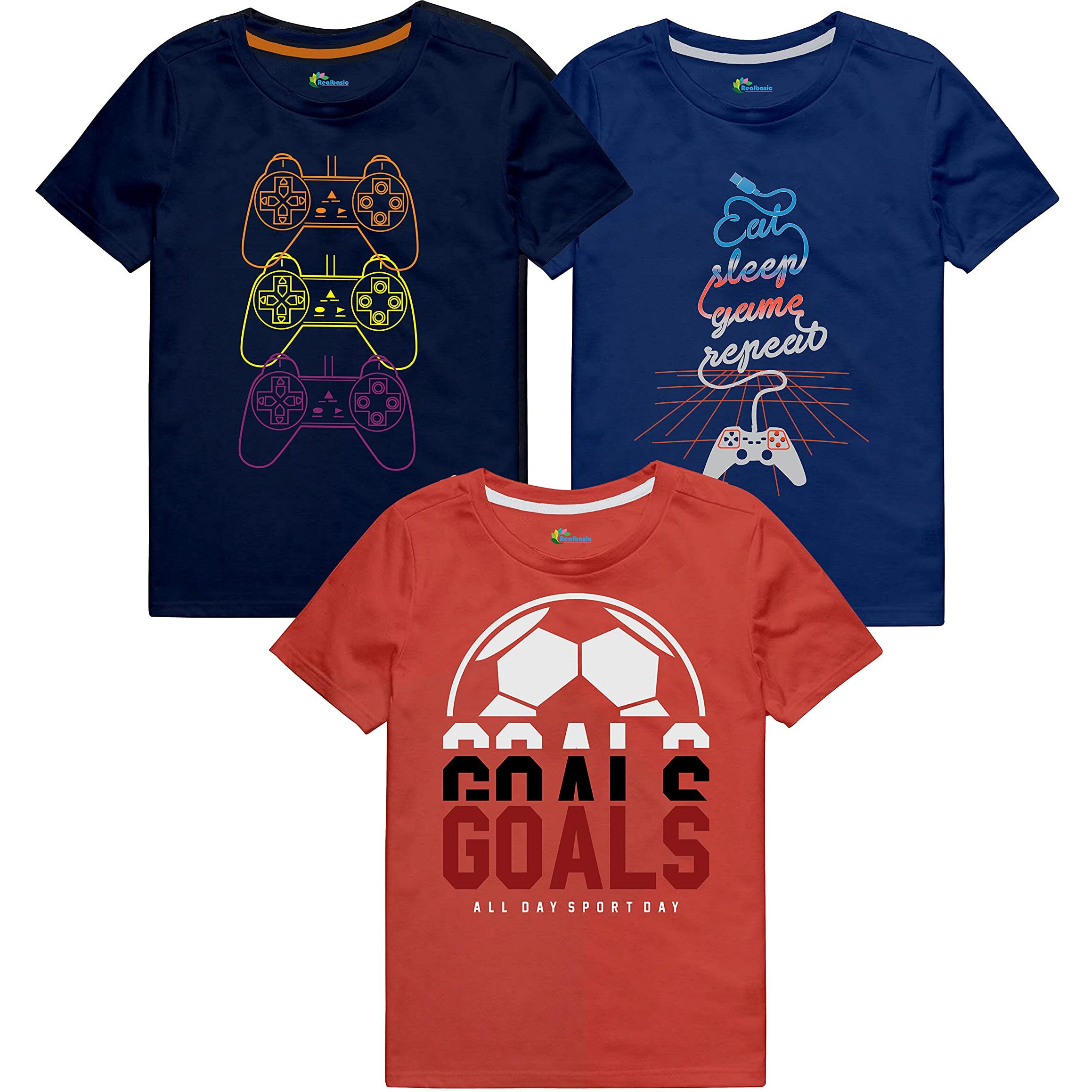 Real Basics Boy's Regular Tshirt(Rb-Bb-T-P3-1112-(3Rmt+3Gol+Esgr)_Multicolor_1112)