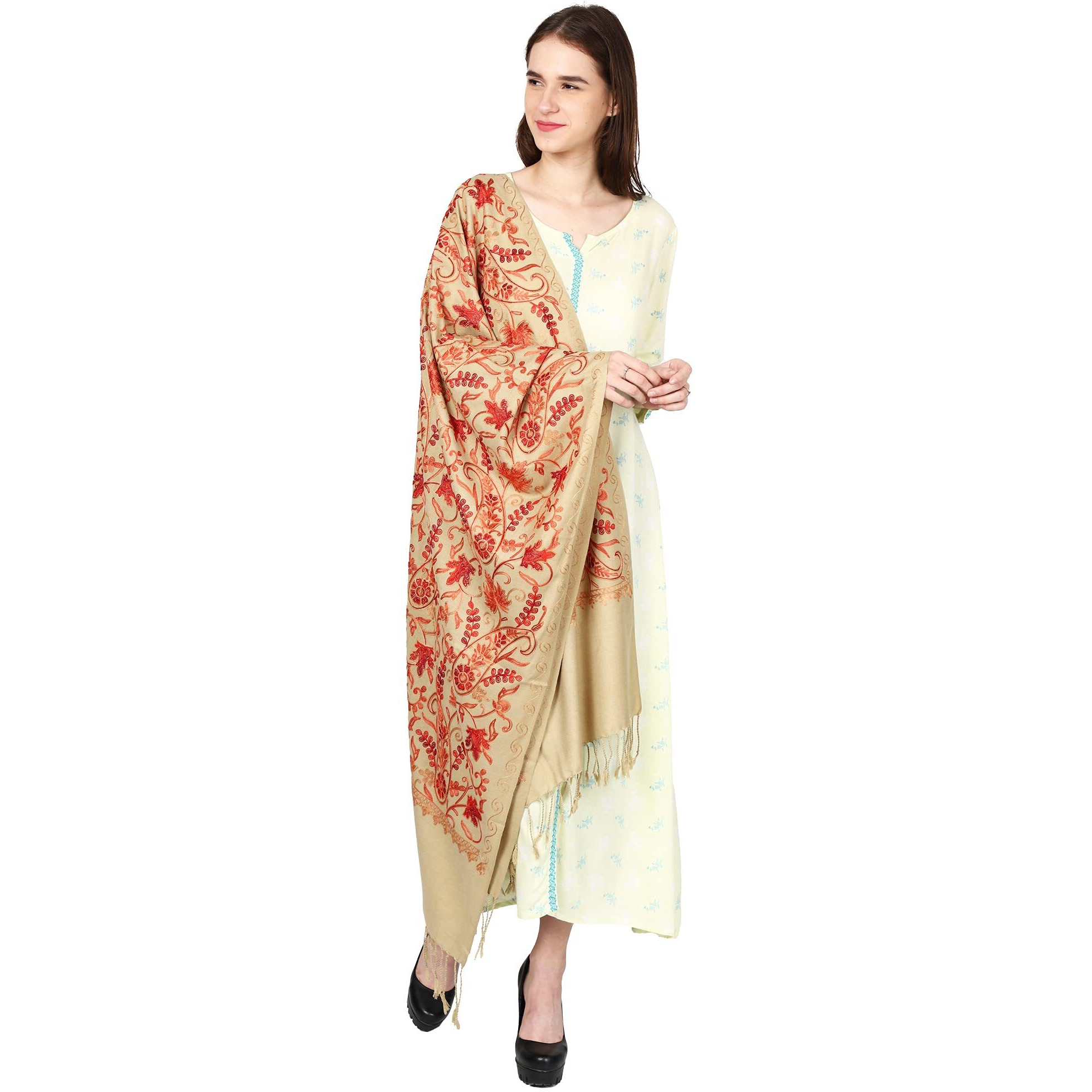 Weavers Villa Women's Kashmiri Aari Embroided Floral Cashmilon Stoles, Shawls, Wraps, 70Cm X 200Cm