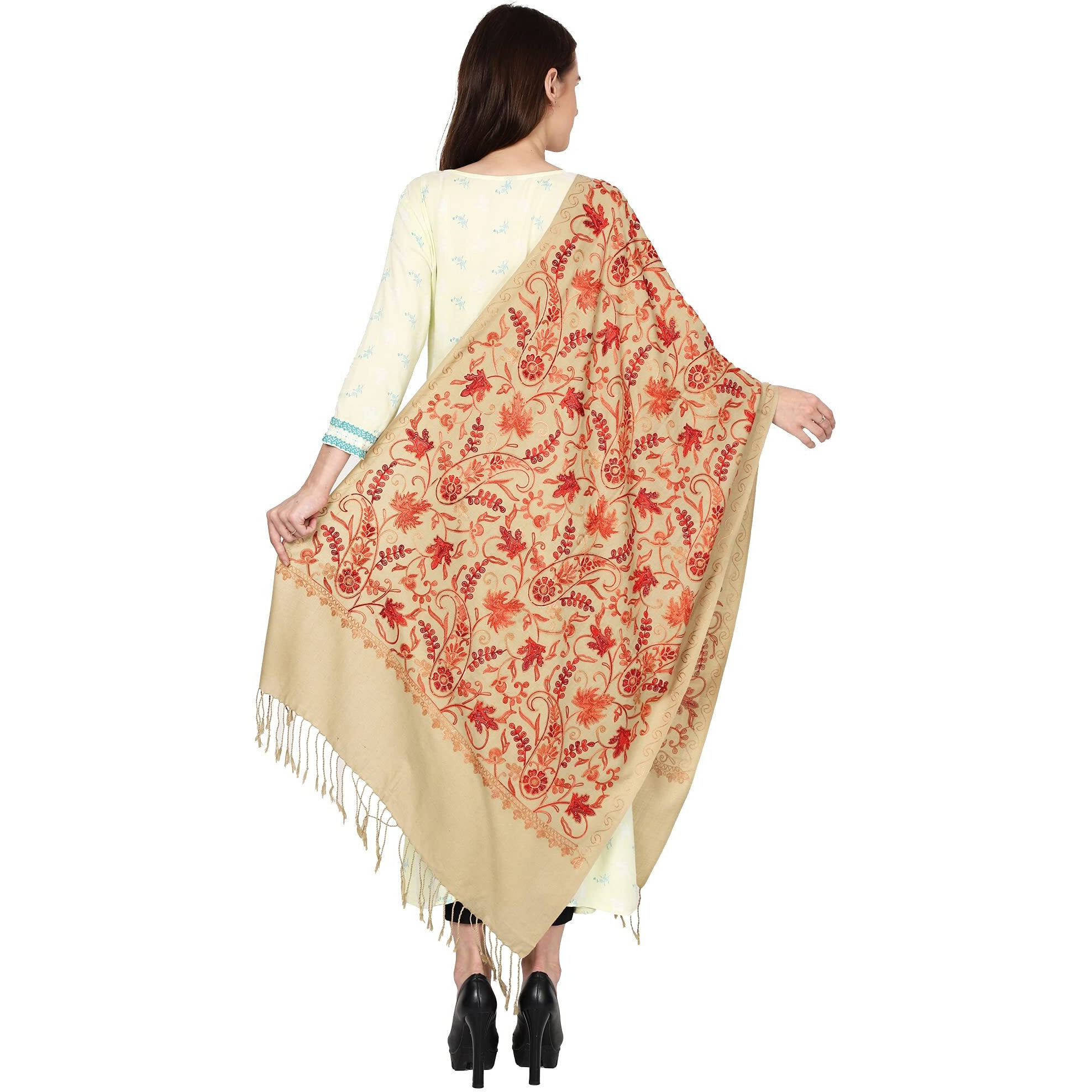Weavers Villa Women's Kashmiri Aari Embroided Floral Cashmilon Stoles, Shawls, Wraps, 70Cm X 200Cm