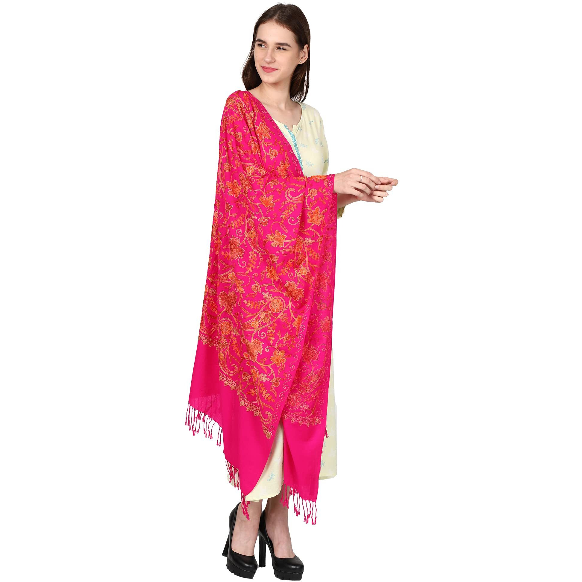 Weavers Villa Women's Kashmiri Aari Embroided Floral Cashmilon Stoles, Shawls, Wraps, 70Cm X 200Cm