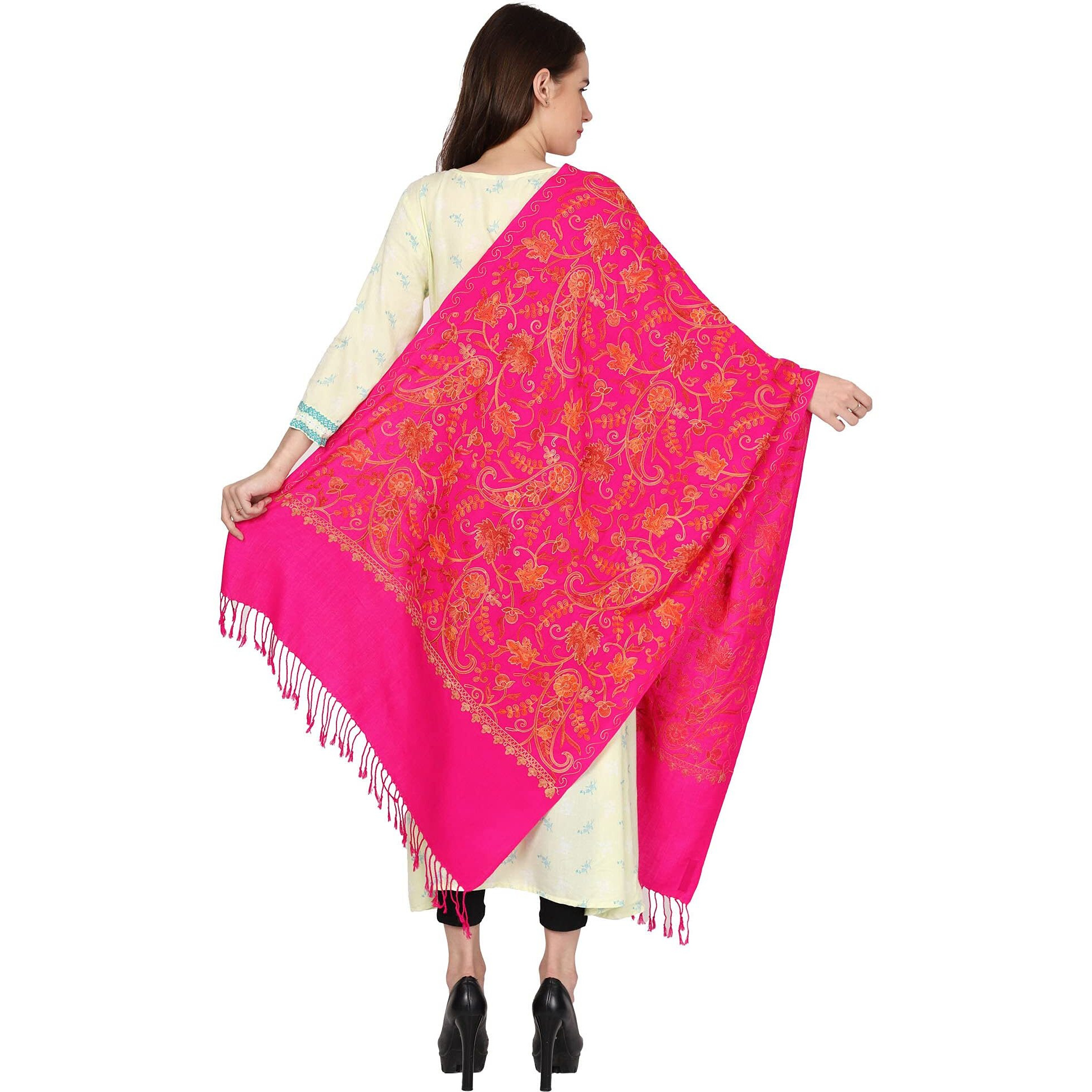 Weavers Villa Women's Kashmiri Aari Embroided Floral Cashmilon Stoles, Shawls, Wraps, 70Cm X 200Cm