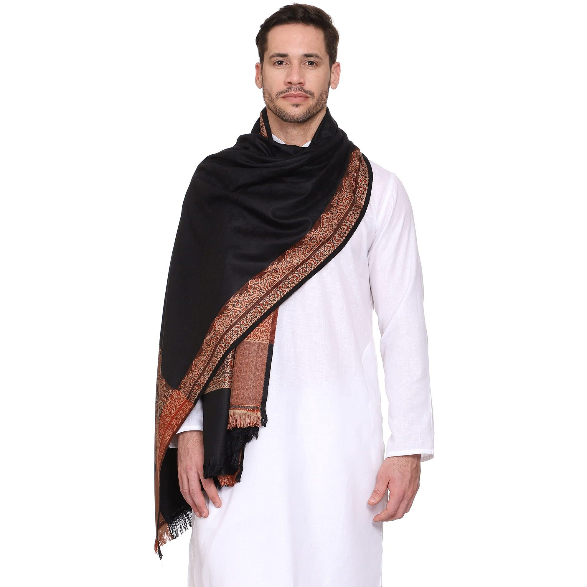 Weavers Villa Men's Woven Acro Wool Gents Shawls, Muffler, Stoles For Men (Black), 100Cm X 200Cm