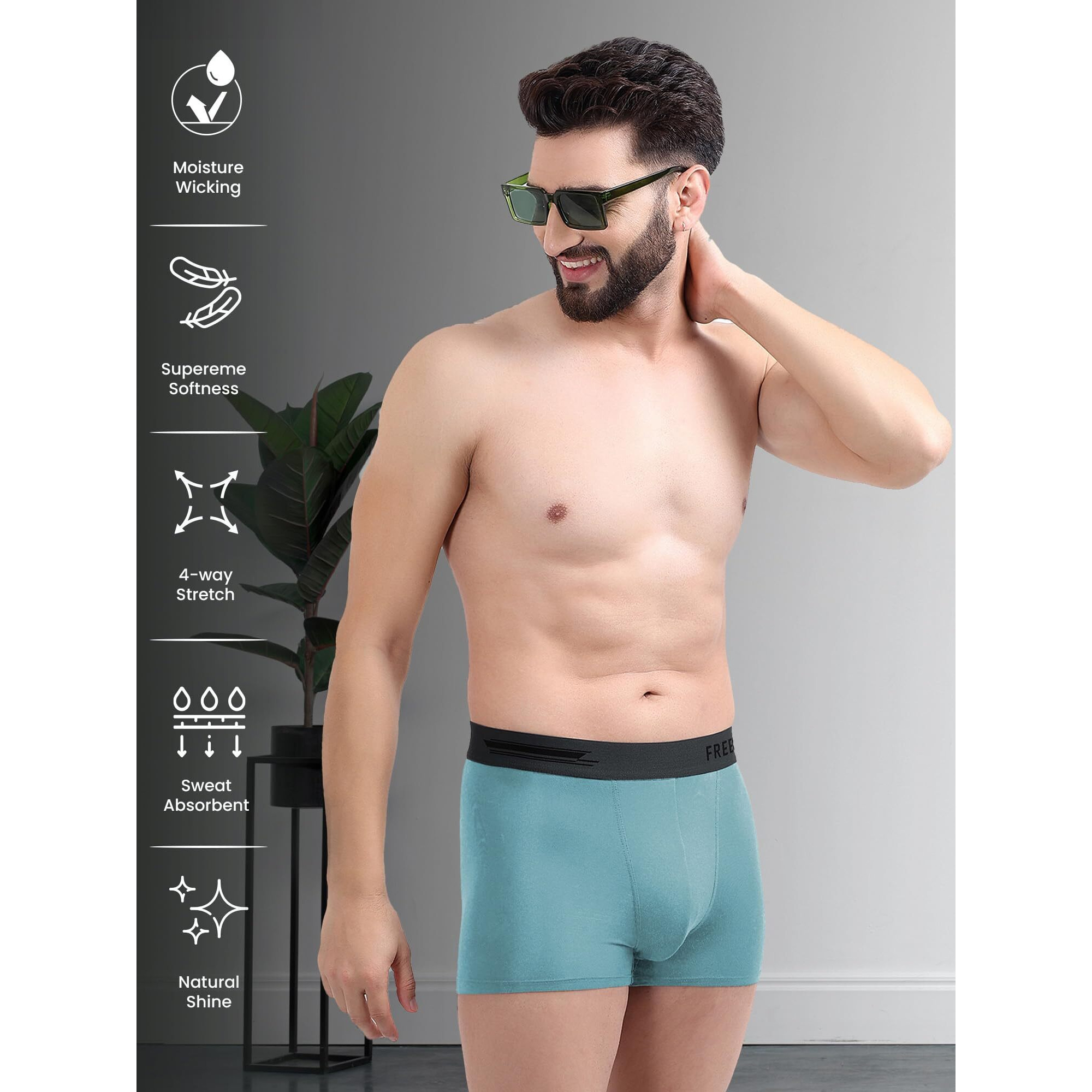 Freecultr Men's Underwear Anti Bacterial Micromodal Airsoft Trunk - Non Itch No Chaffing Sweat Proof - Size S Pack Of 3-Sassy Red,Martini Blue,Bourbon Yellow