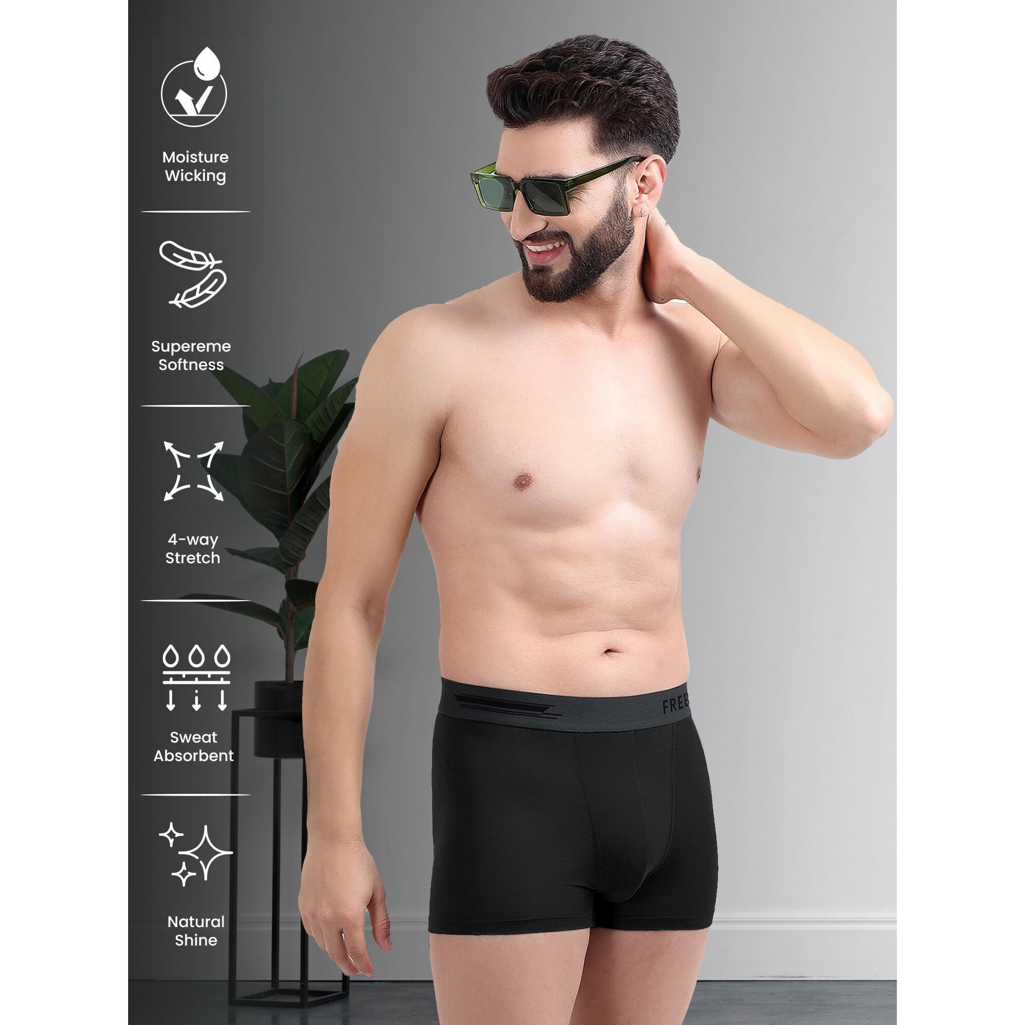 Freecultr Men's Underwear Anti Bacterial Micromodal Airsoft Trunk - Non Itch No Chaffing Sweat Proof - Size Xl Pack Of 3-Trippy Violet,Pot Black,Martini Blue