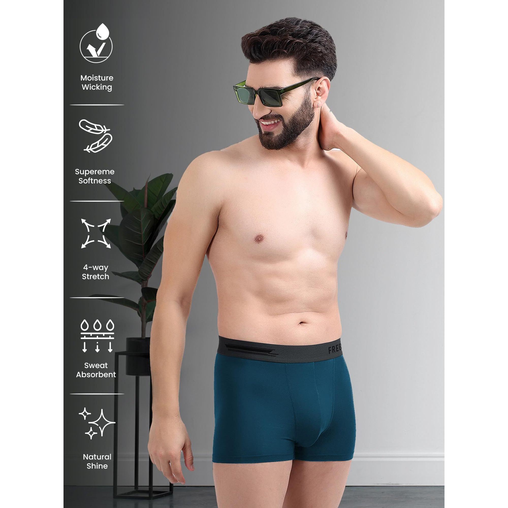 Freecultr Men's Underwear Anti Bacterial Micromodal Airsoft Trunk - Non Itch No Chaffing Sweat Proof - Size M Pack Of 3-Midnight Blue,Bourbon Yellow,Sassy Red