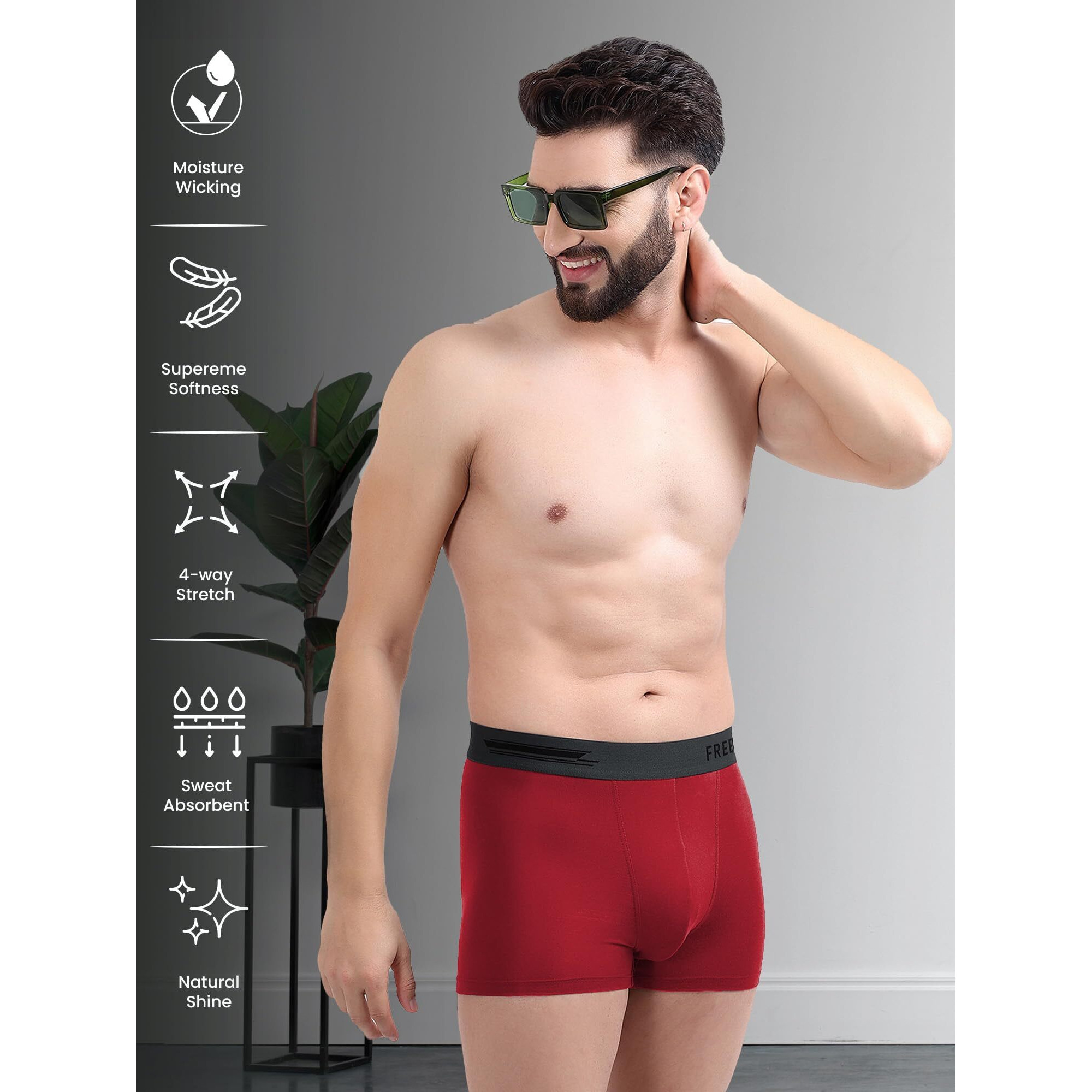 Freecultr Men's Underwear Anti Bacterial Micromodal Airsoft Trunk - Non Itch No Chaffing Sweat Proof - Size 2Xl Pack Of 3-Midnight Blue,Trippy Violet,Sassy Red