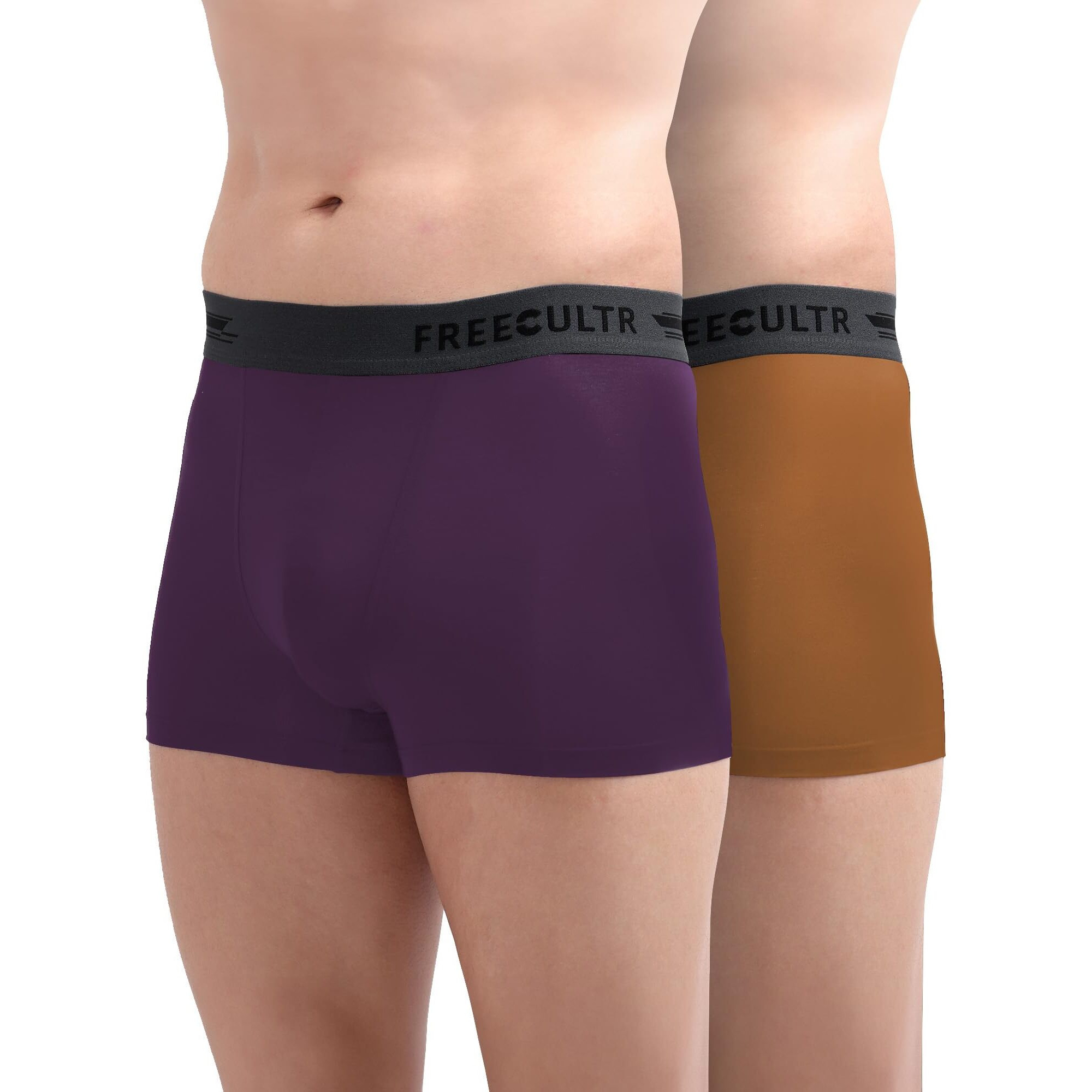 Freecultr Men's Underwear Anti Bacterial Micromodal Airsoft Trunk - Non Itch No Chaffing Sweat Proof - Size M Pack Of 2-Bourbon Yellow,Trippy Violet