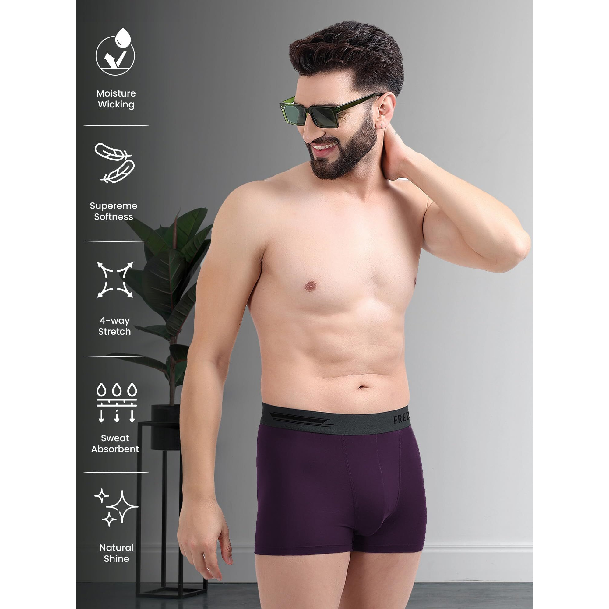 Freecultr Men's Underwear Anti Bacterial Micromodal Airsoft Trunk - Non Itch No Chaffing Sweat Proof - Size M Pack Of 2-Bourbon Yellow,Trippy Violet