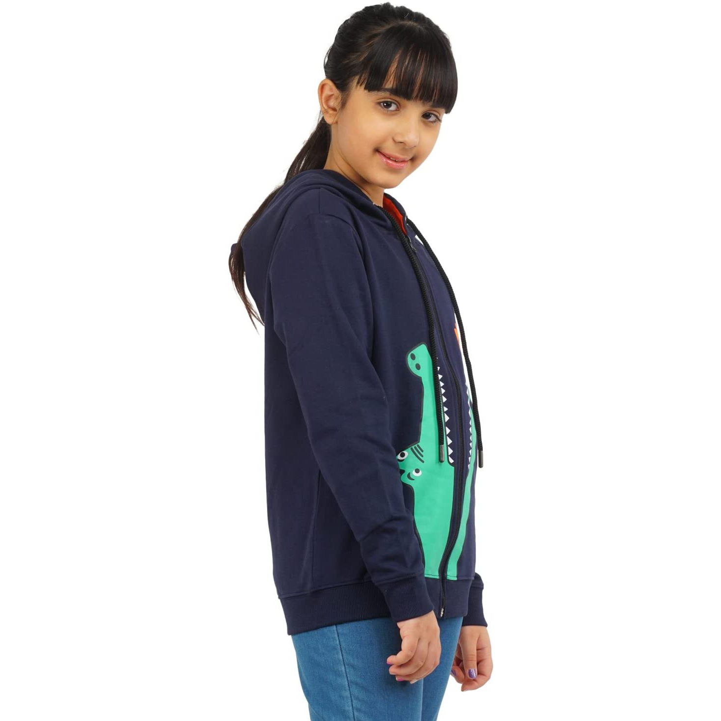 Real Basics Girls Cotton Hooded Sweatshirt(Rb-Ghood-P1-1516-Zipcrochoodie_Multicolor_15-16 Years) Dark Blue